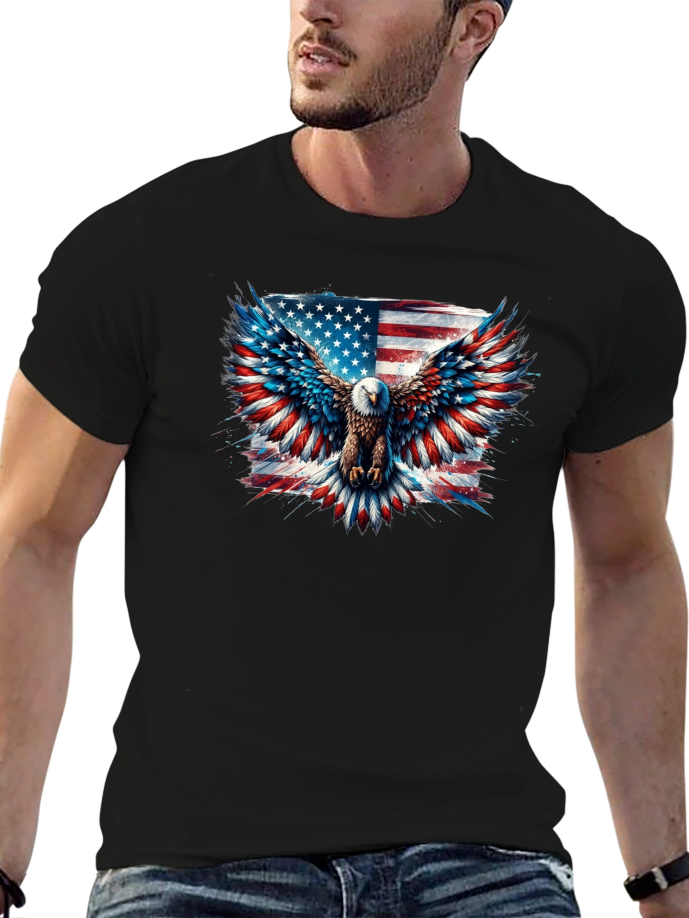 Black Patriotic Eagle American Flag Graphic Tee view 6
