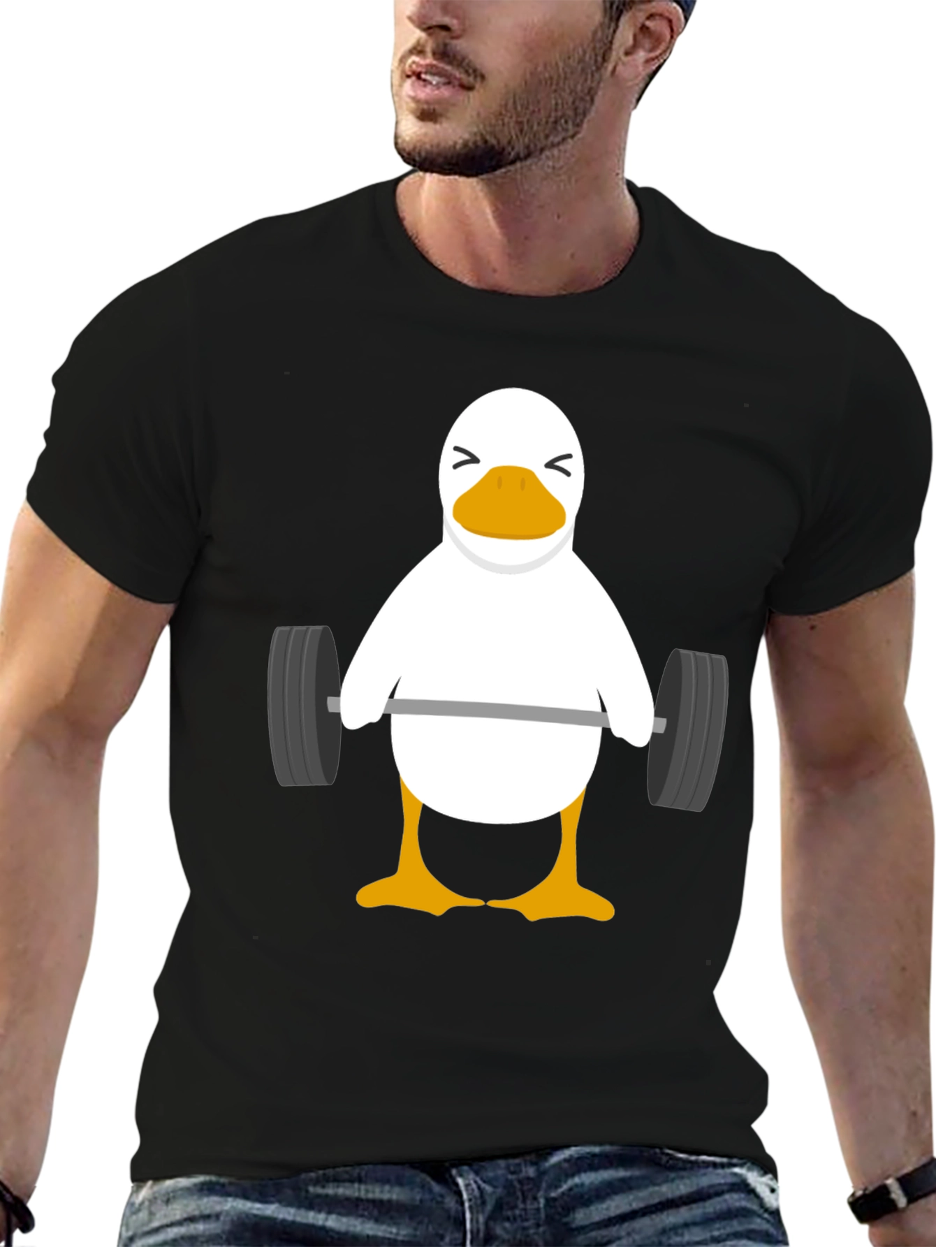 Black Funny Weightlifting Duck Graphic T-Shirt view 6