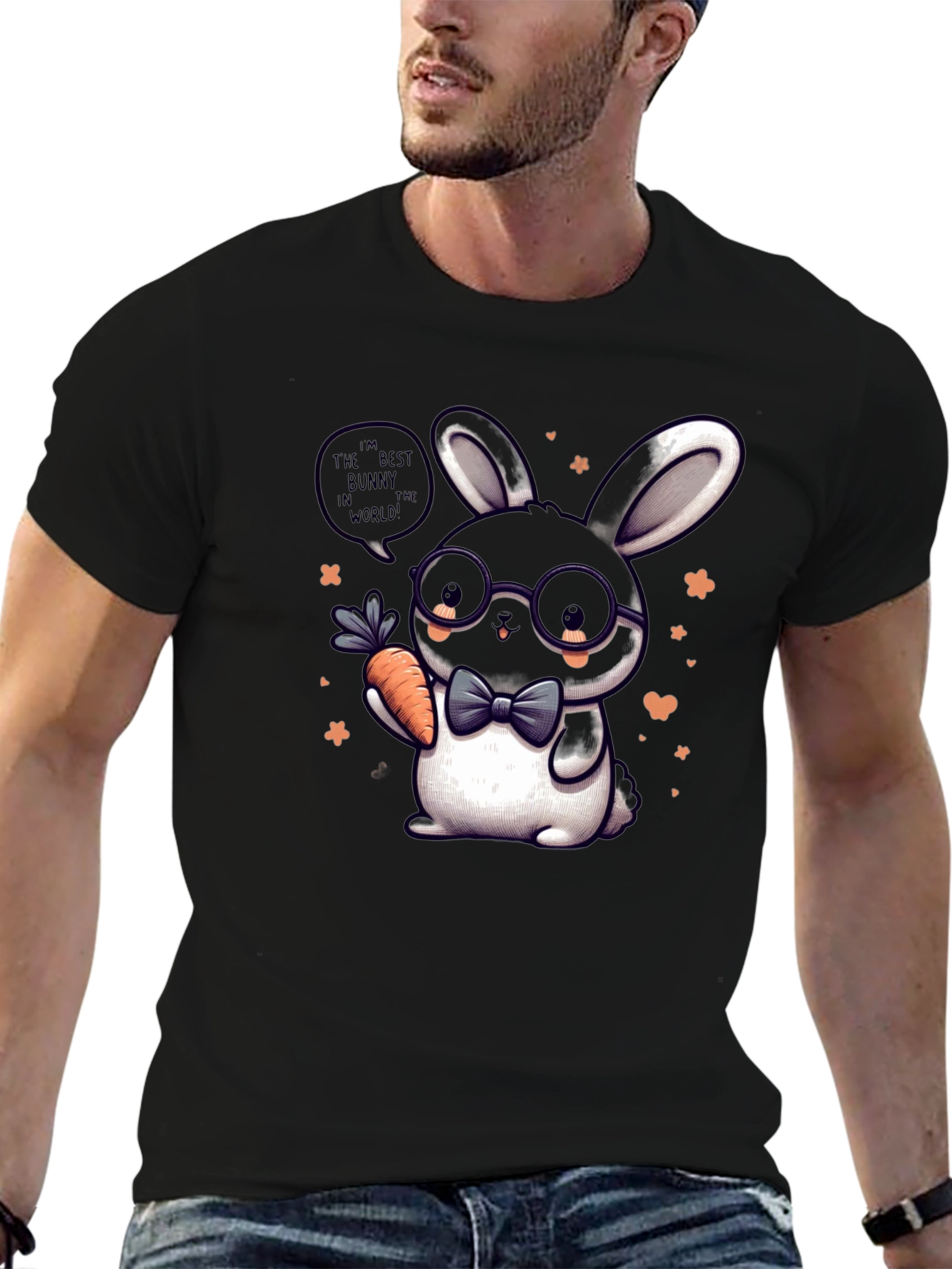Black Cute Bunny Graphic Tee - Best Bunny in the World T-Shirt view 6