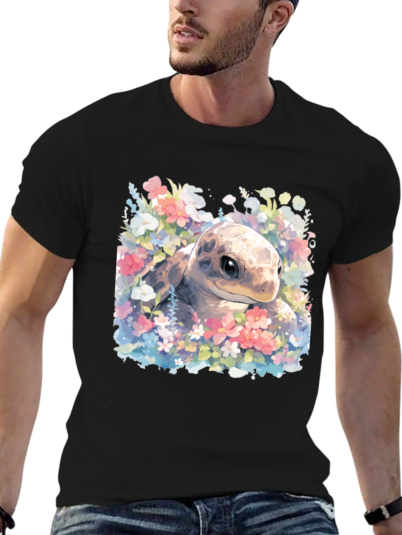 Black Floral Turtle Graphic T-Shirt view 6