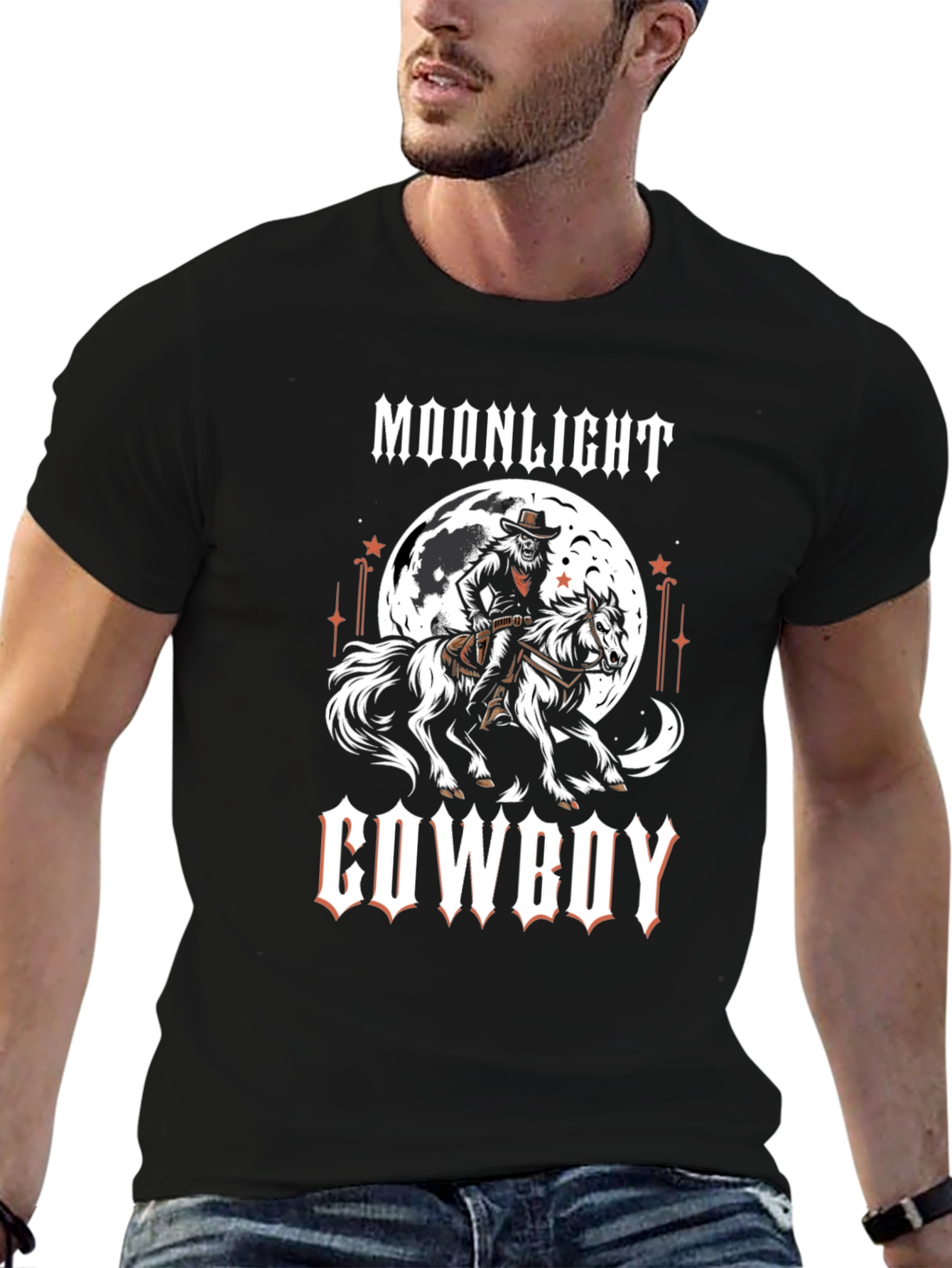 Black Moonlight Cowboy Graphic Print T-Shirt view 6