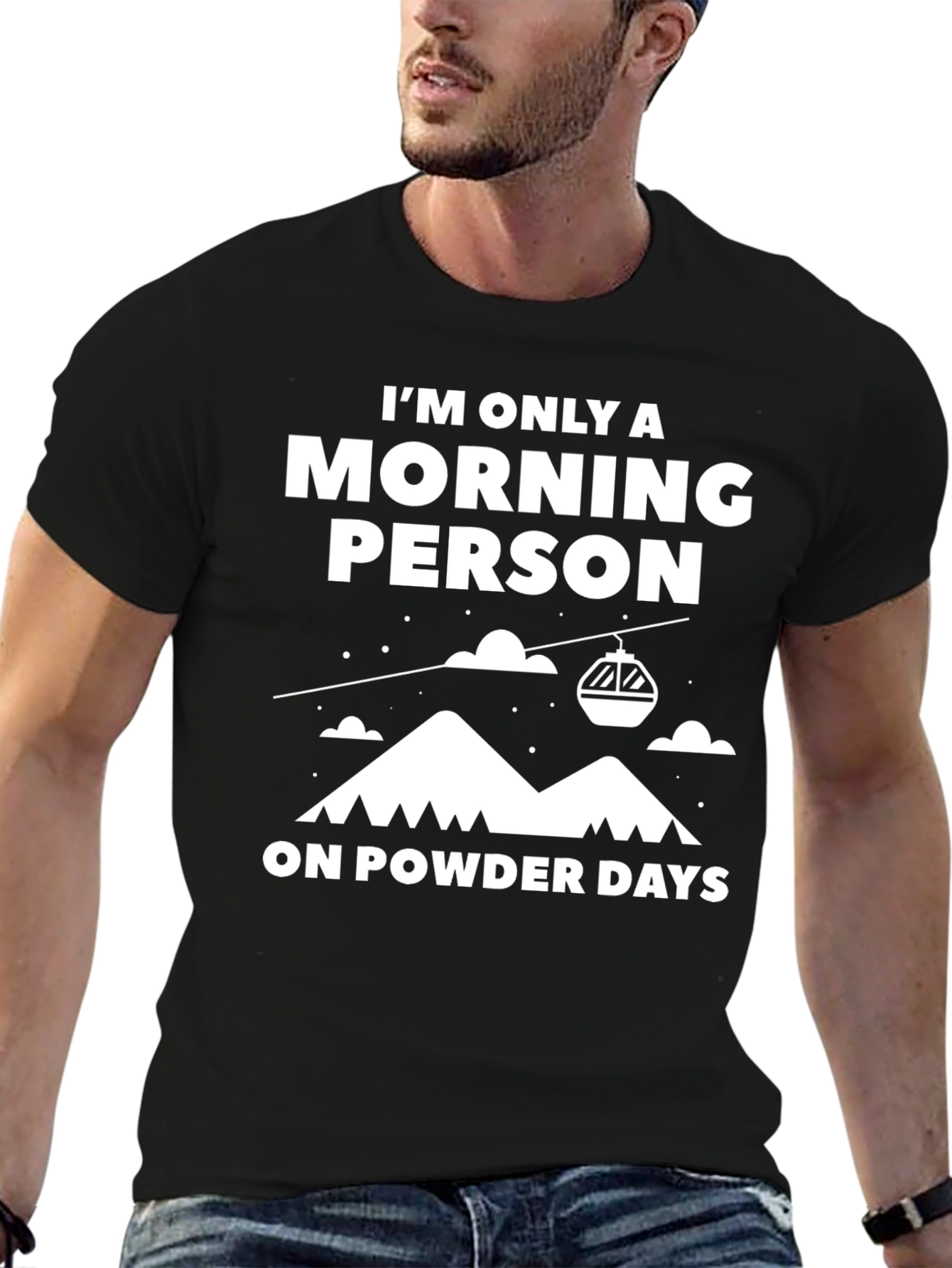 Black Morning Person Powder Days Graphic Tee view 6