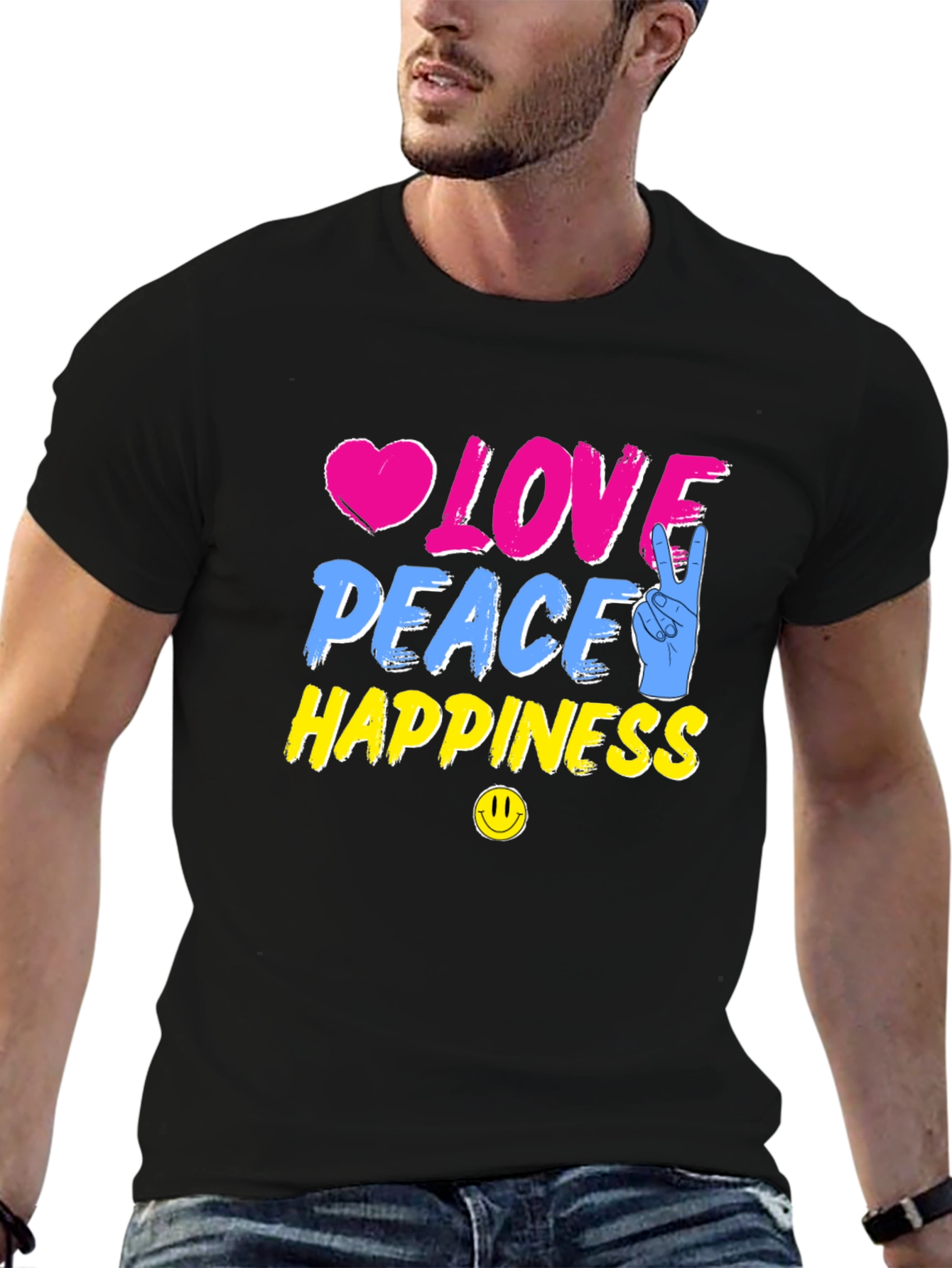 Black Love Peace Happiness Graphic T-Shirt view 6