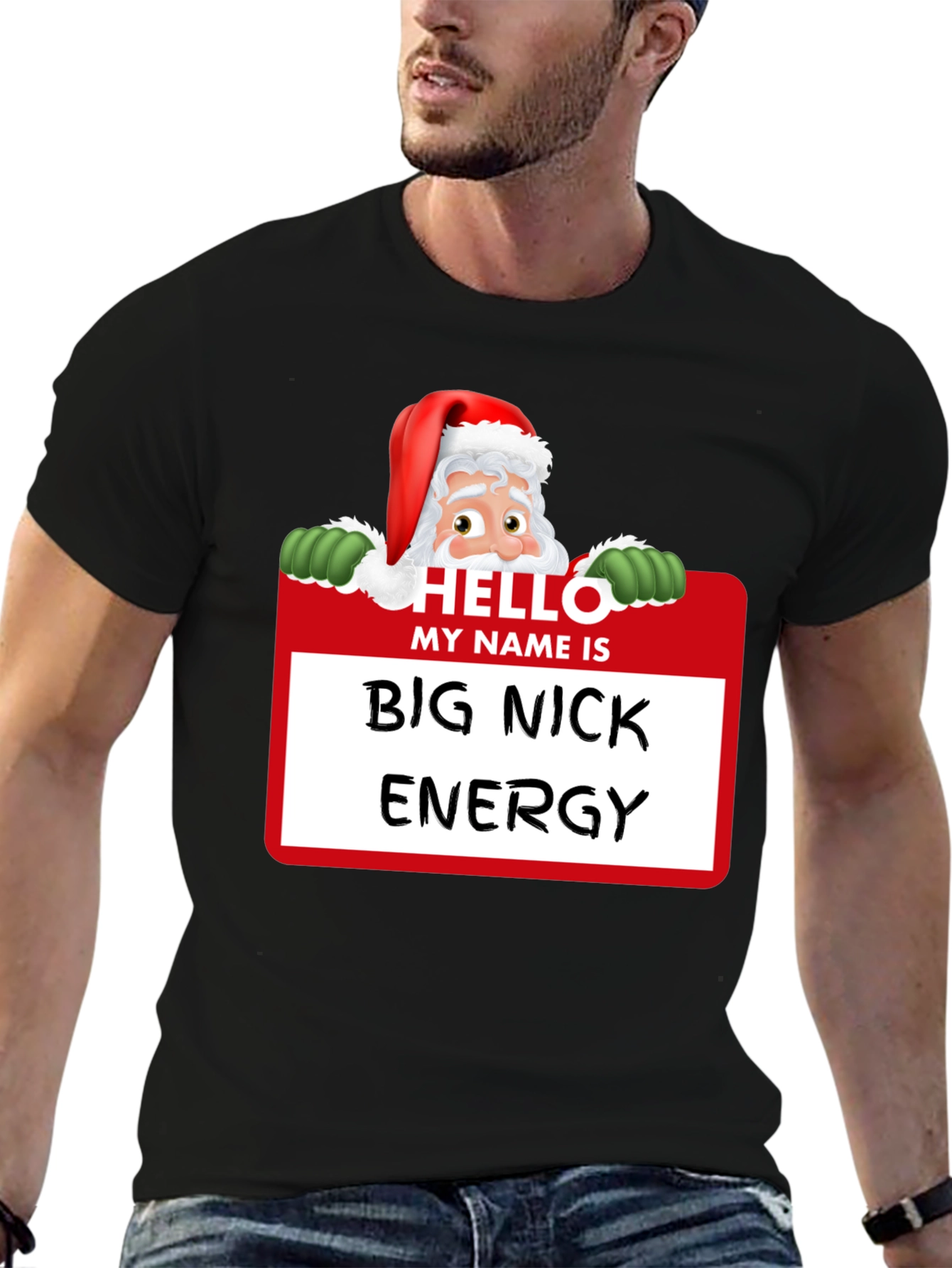 Black Big Nick Energy Santa Holiday T-Shirt view 6