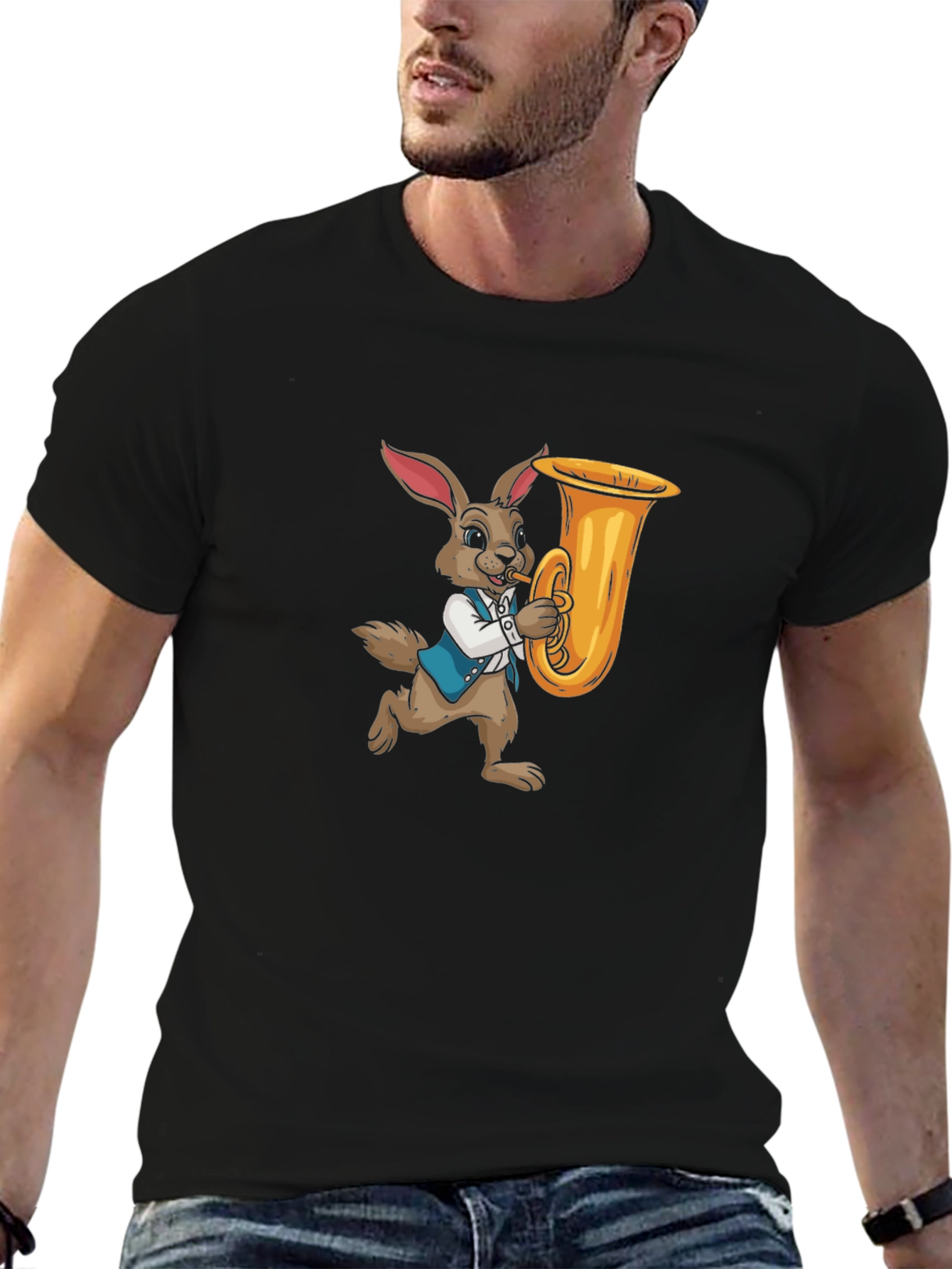 Black Rabbit Playing Tuba Graphic Tee view 6