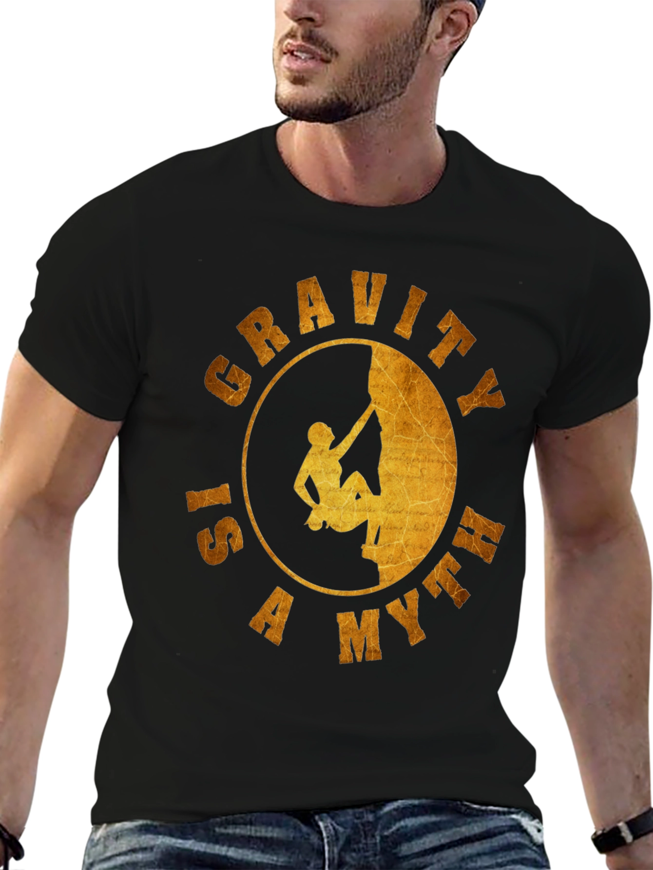 Black Gravity is a Myth T-Shirt - Rock Climbing Design view 6