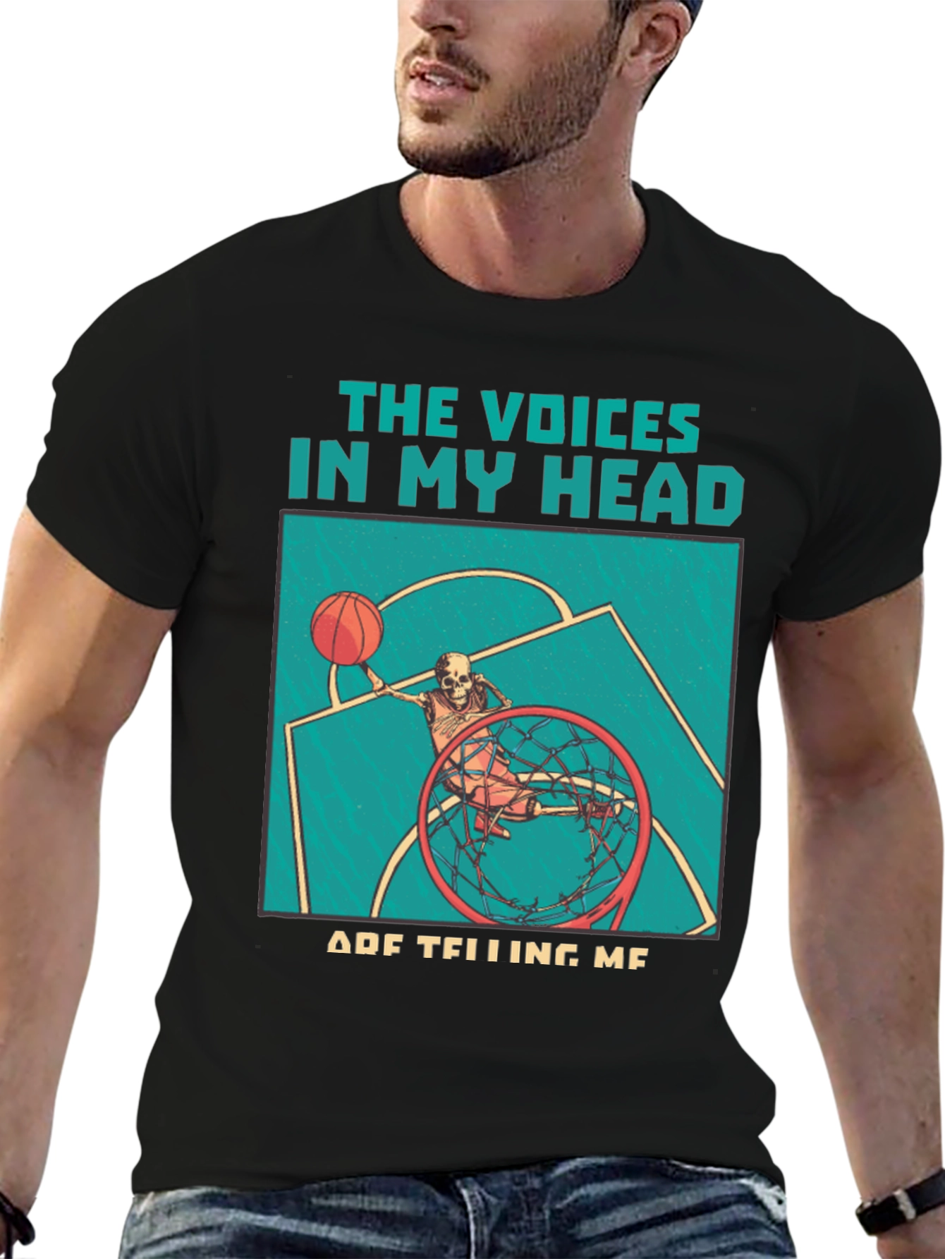 Black Voices in My Head Basketball Skeleton T-Shirt view 6