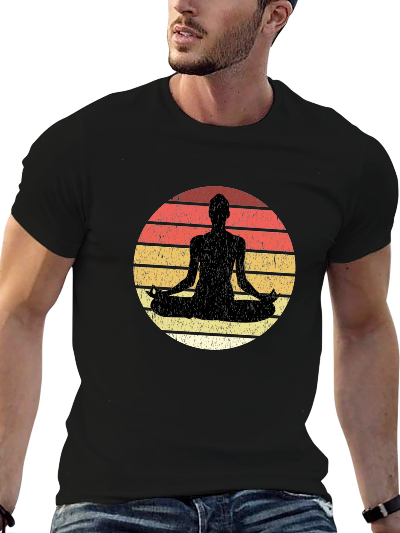Black Yoga Sunset Meditation Graphic Tee view 6