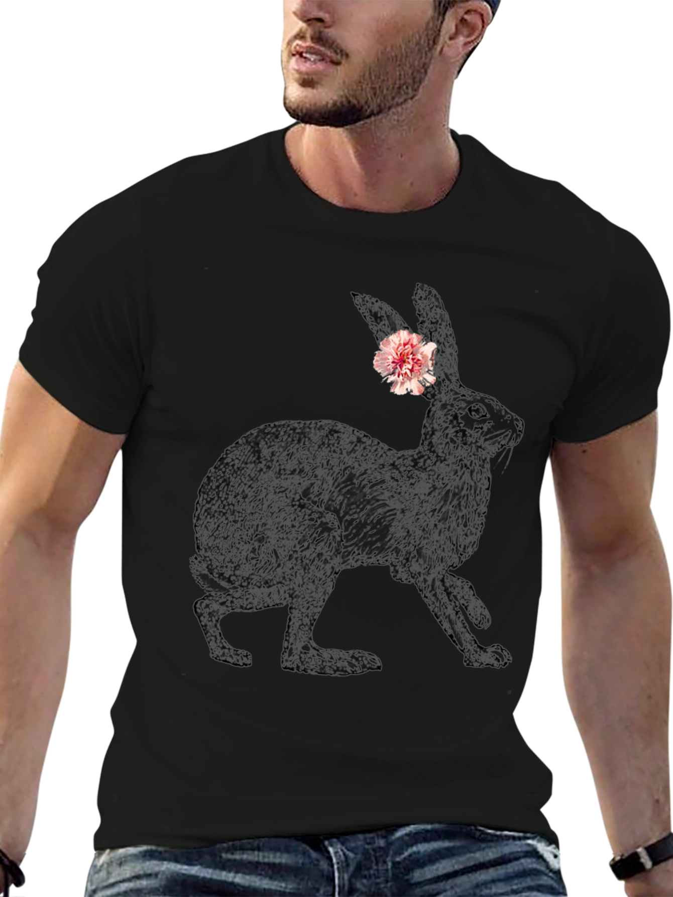 Bunny Graphic Tee - Black Casual Cotton T-Shirt - 6