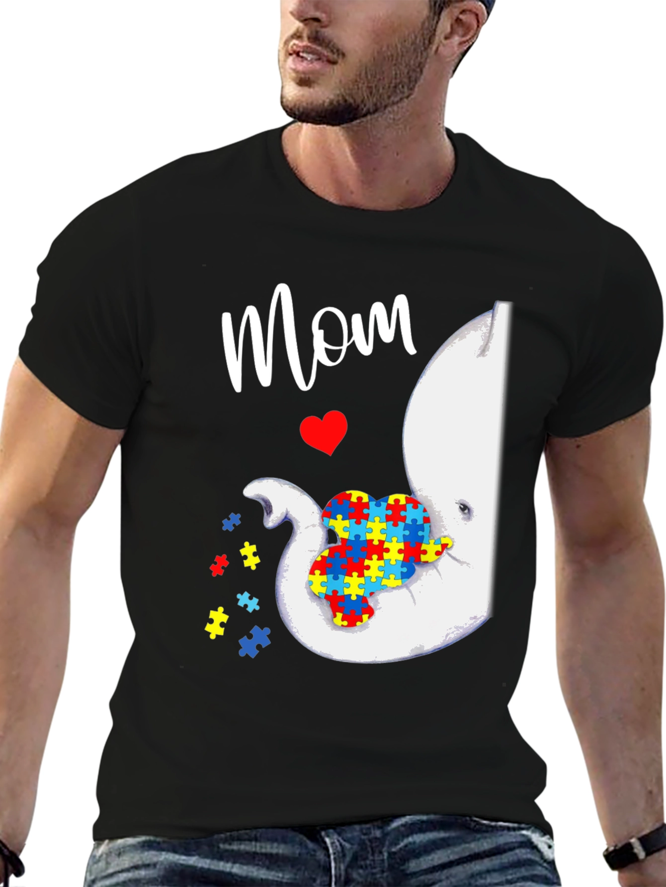 Black Autism Awareness Elephant Mom T-Shirt view 6