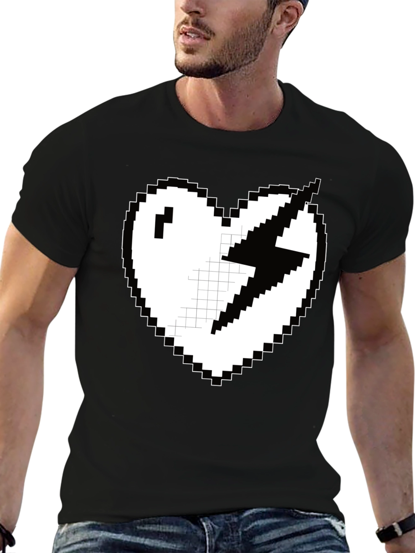 Black Pixel Heart Lightning Bolt Graphic Tee - Black view 6