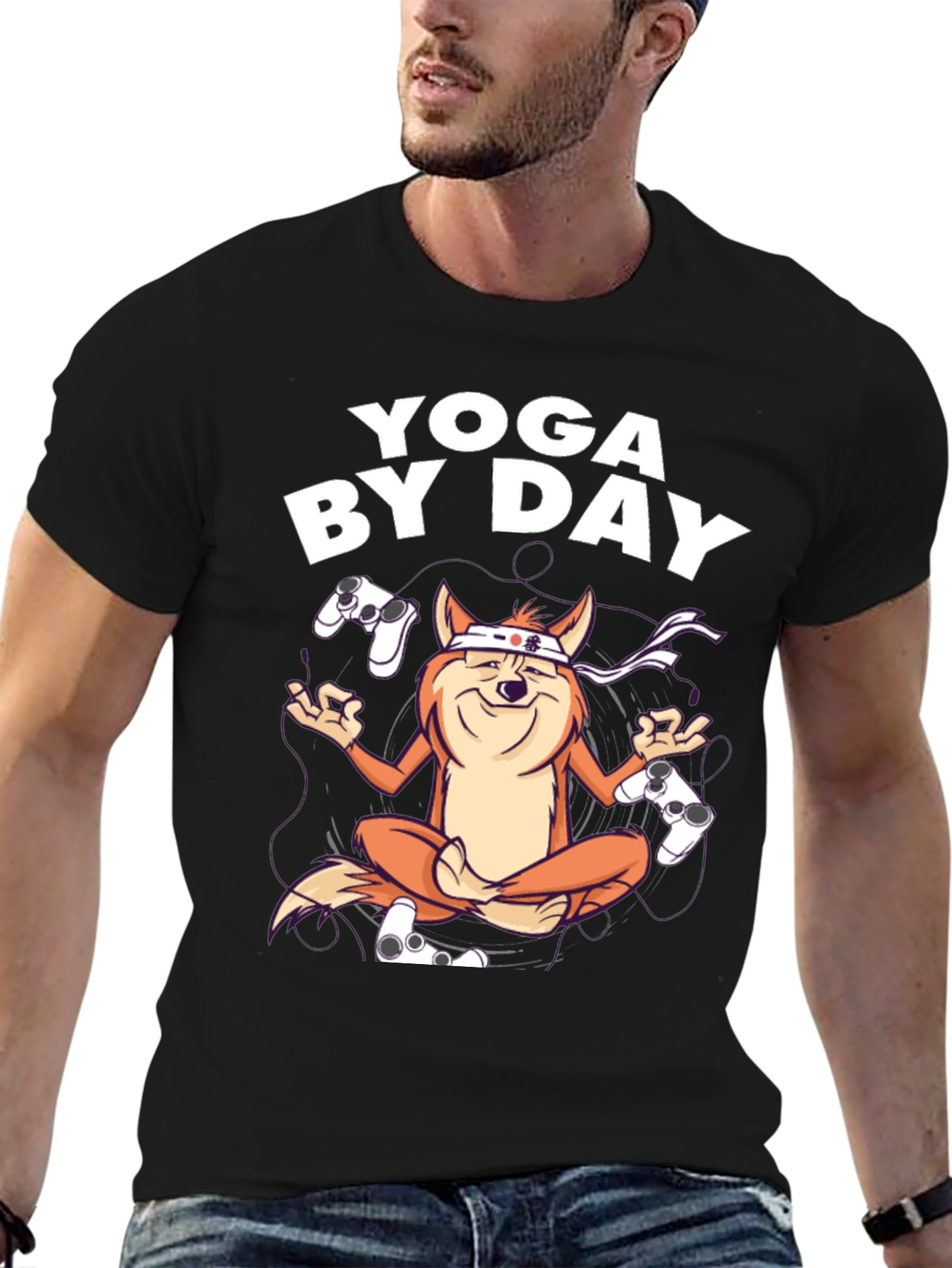 Black Yoga By Day Gaming T-Shirt view 6