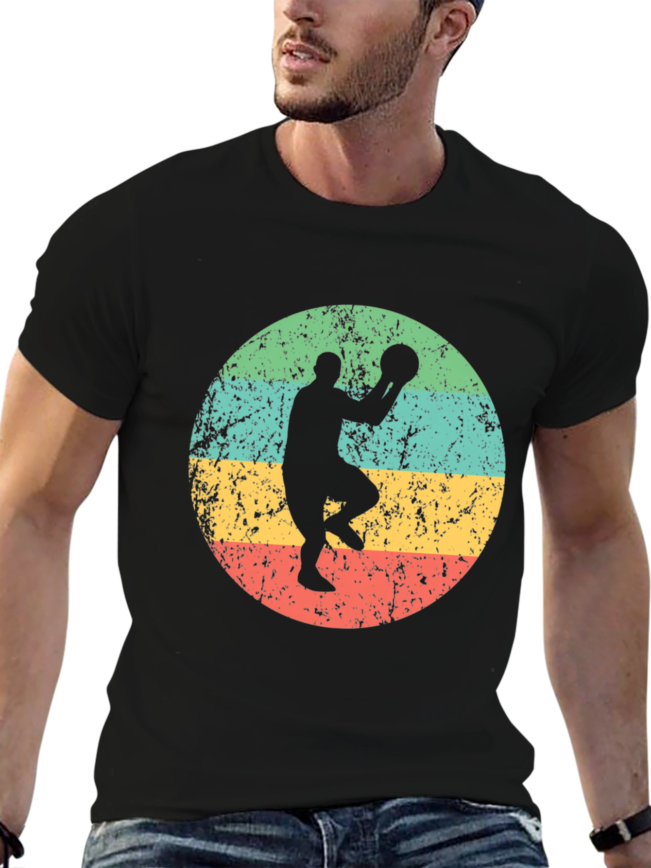 Black Retro Basketball Player Graphic Tee view 6