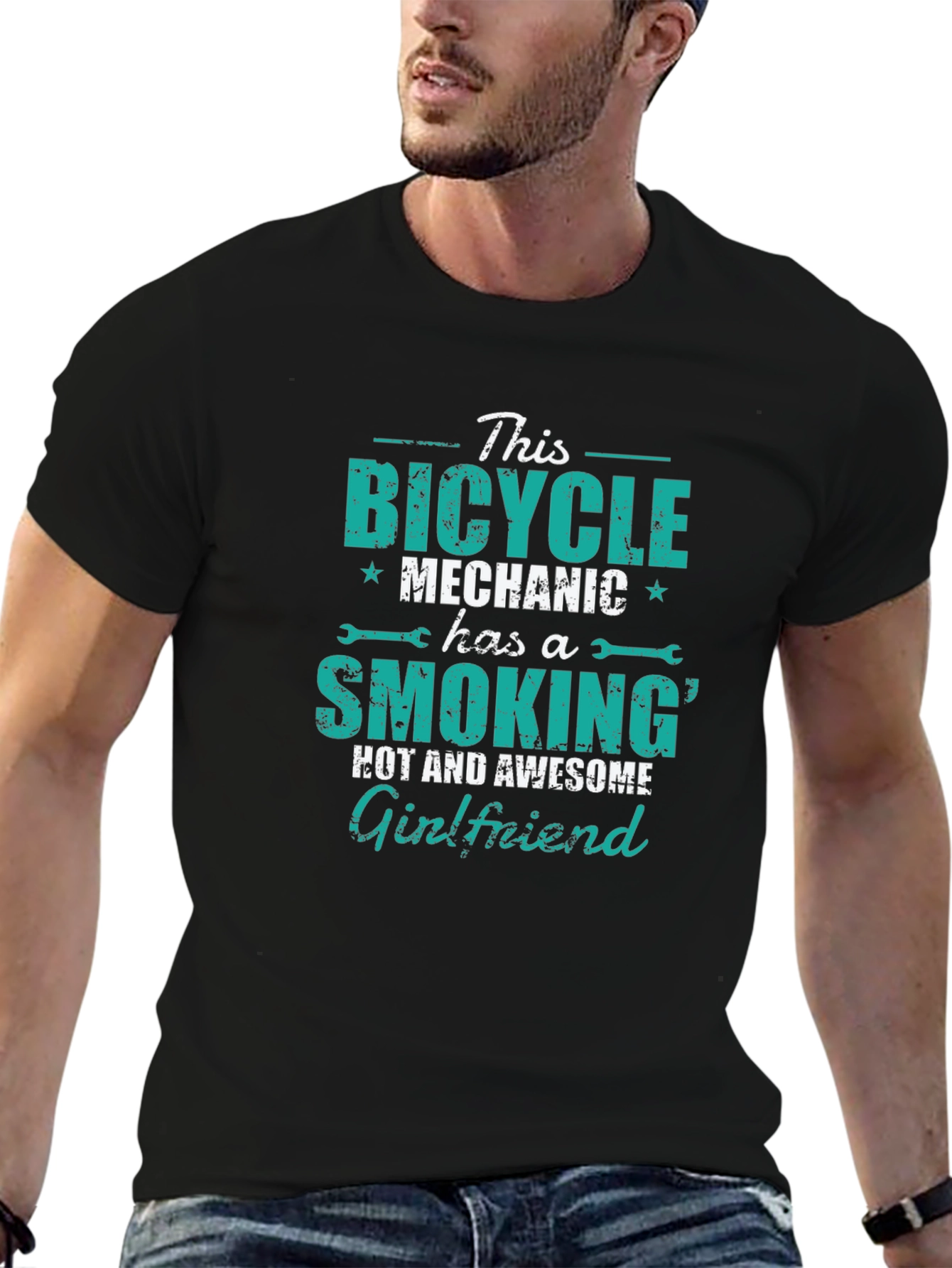Black Bicycle Mechanic Funny Graphic T-Shirt view 6