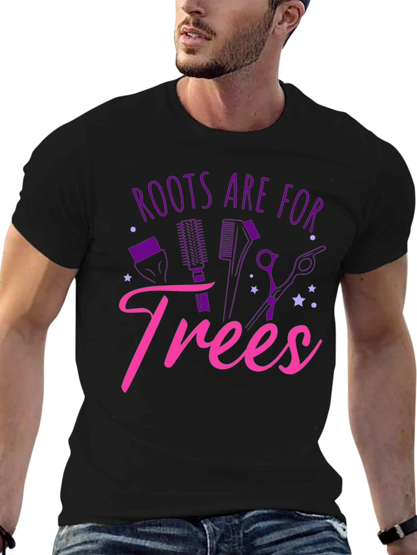 Black Roots Are For Trees T-Shirt Funny Hairdresser Tee view 6