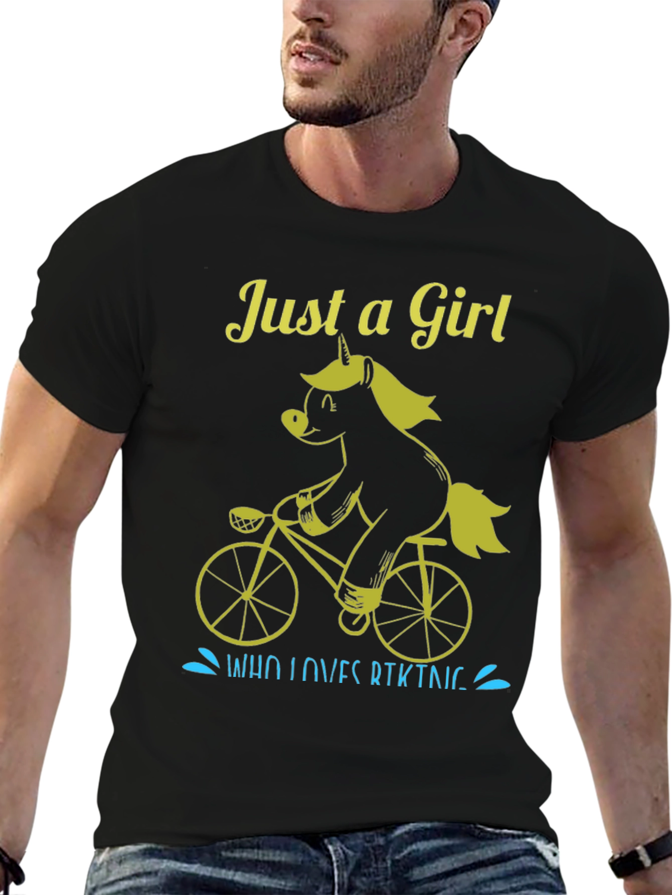 Black Just A Girl Who Loves Biking Unicorn T-Shirt view 6