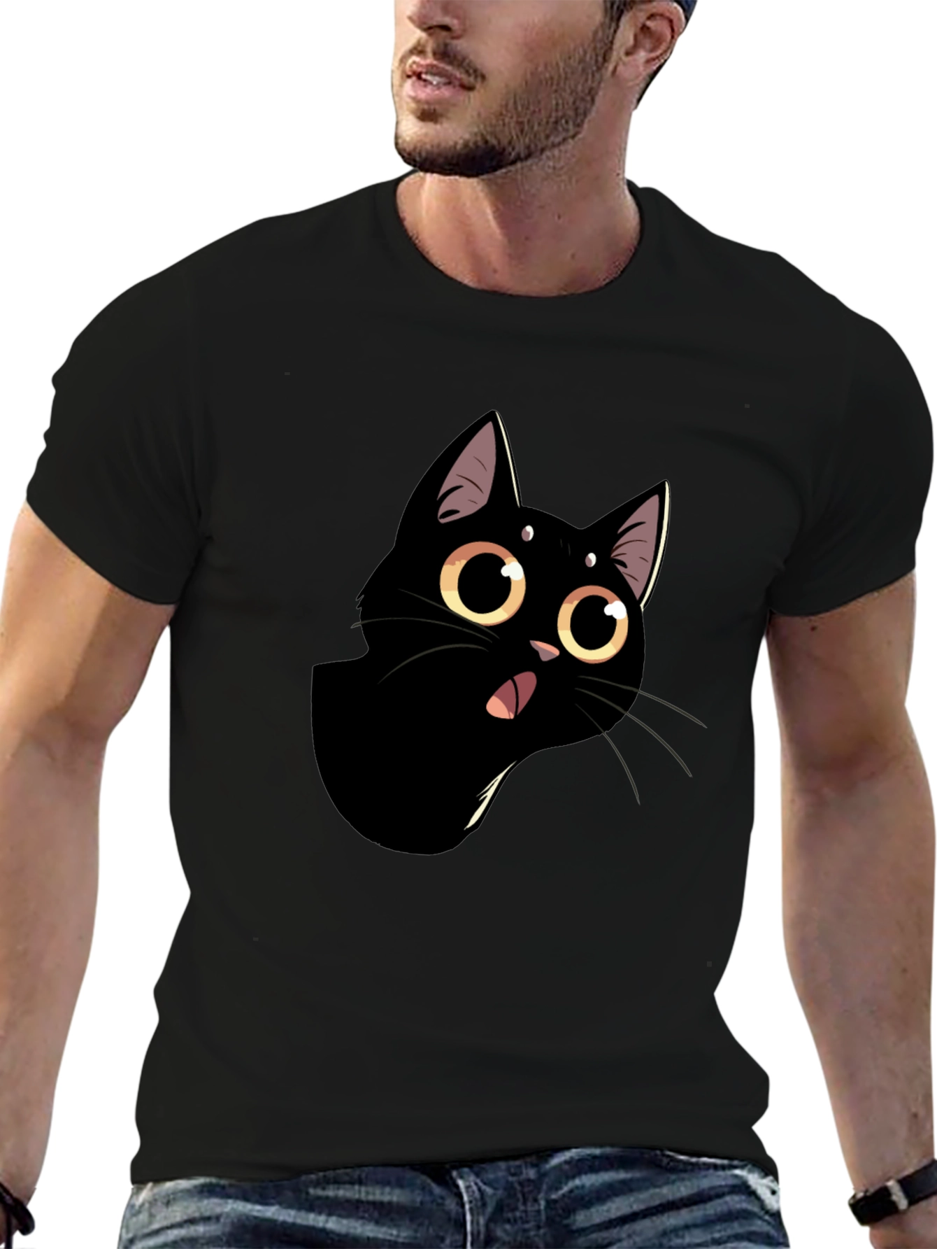Black Funny Black Cat Graphic Tee view 6