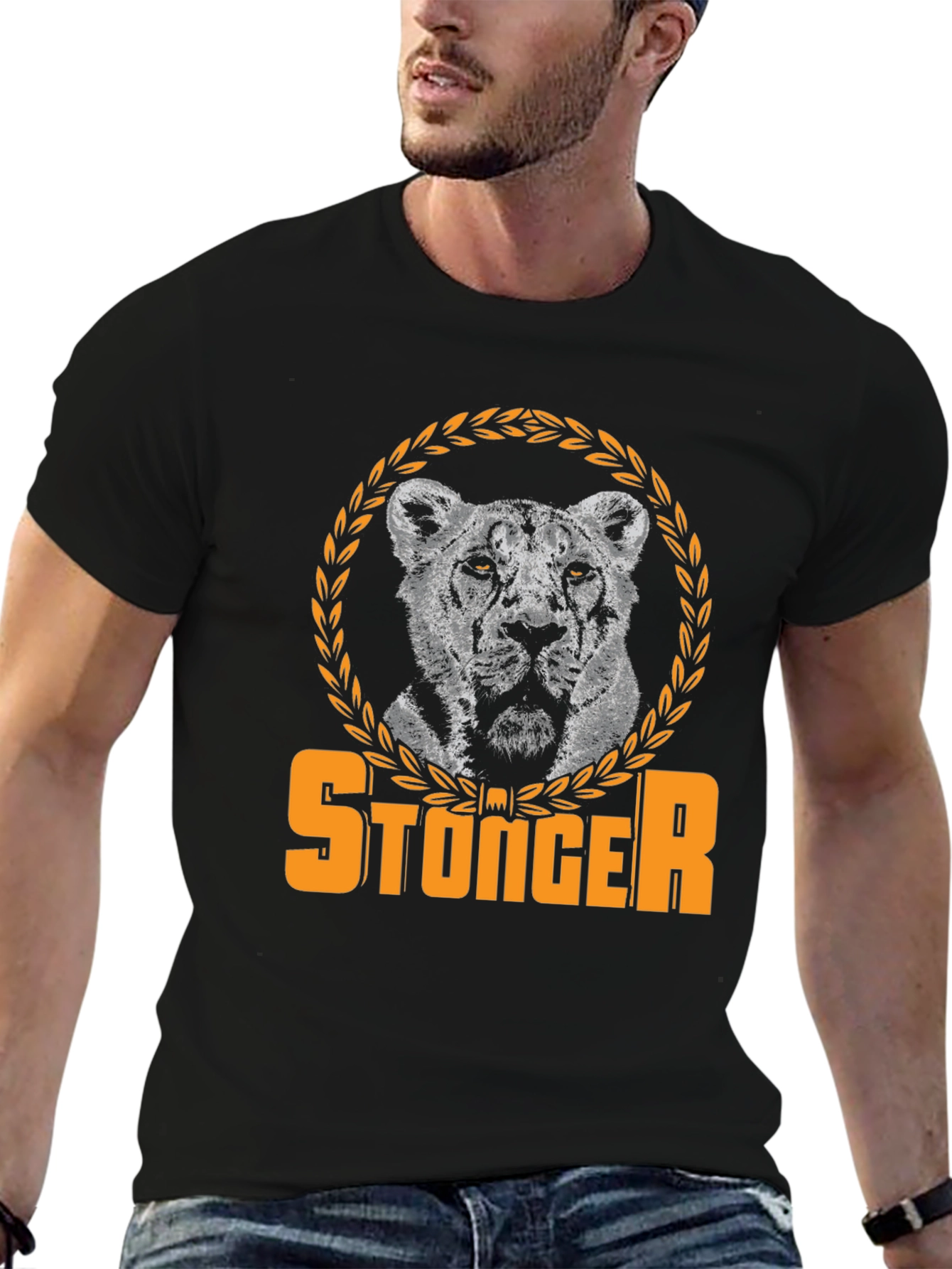 Black Stonger Lion Graphic Tee - Black view 6