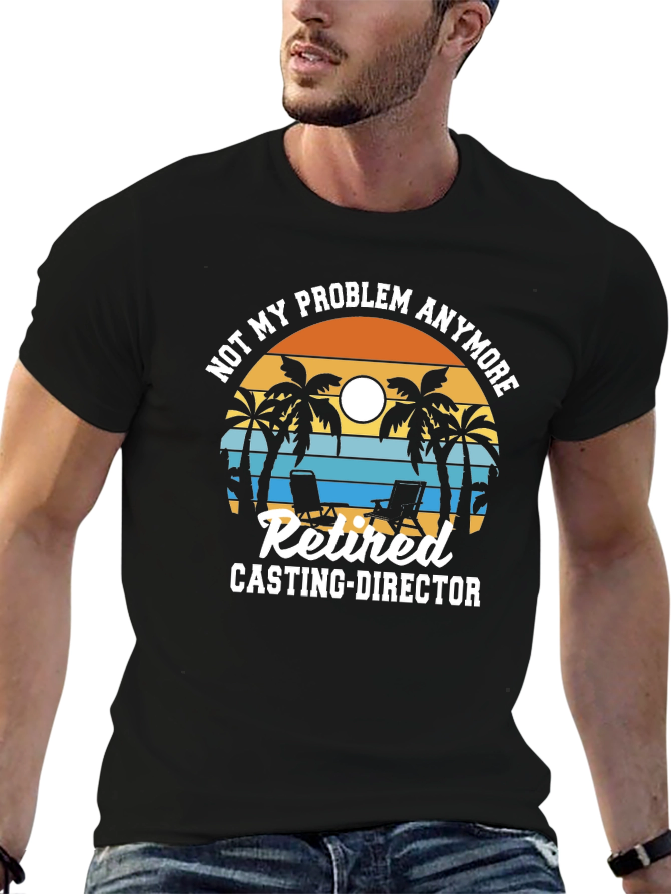 Black Retired Casting Director T-Shirt - Beach Design view 6