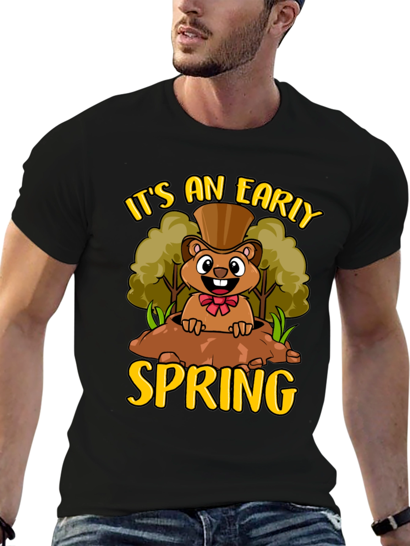 Black Early Spring Groundhog T-Shirt view 6
