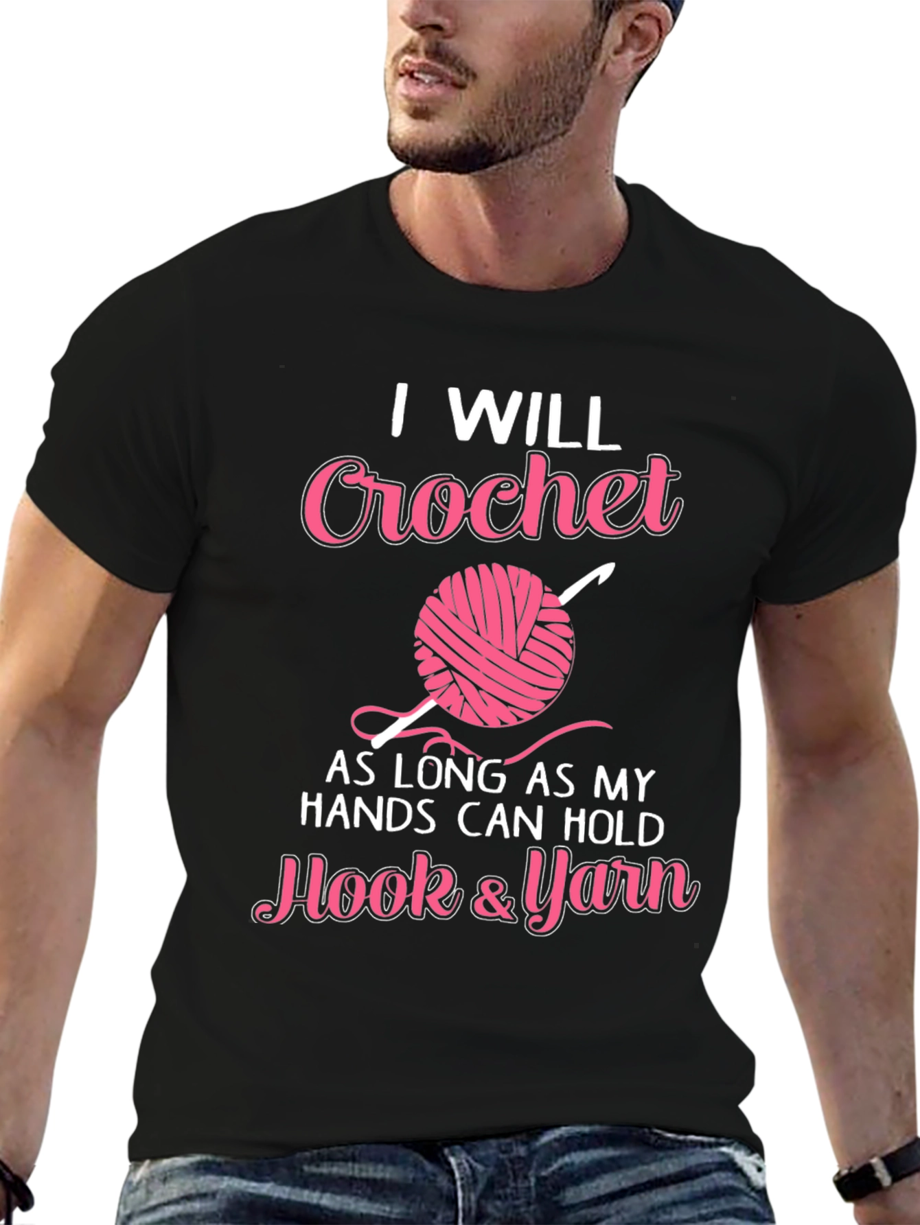 Black Crochet Lover T-Shirt - Hook & Yarn Design view 6