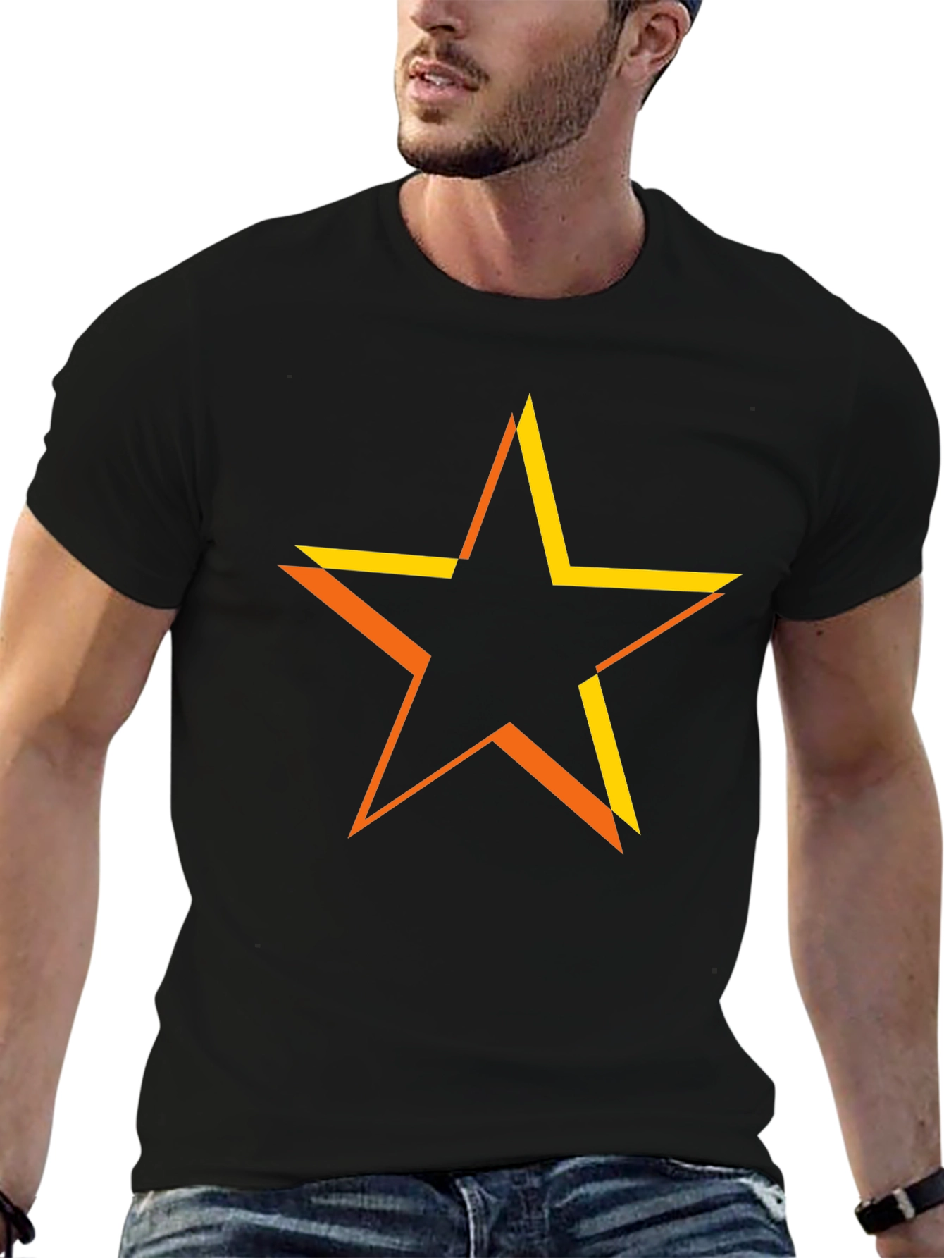 Black Geometric Star Graphic Tee - Black Cotton Blend view 6