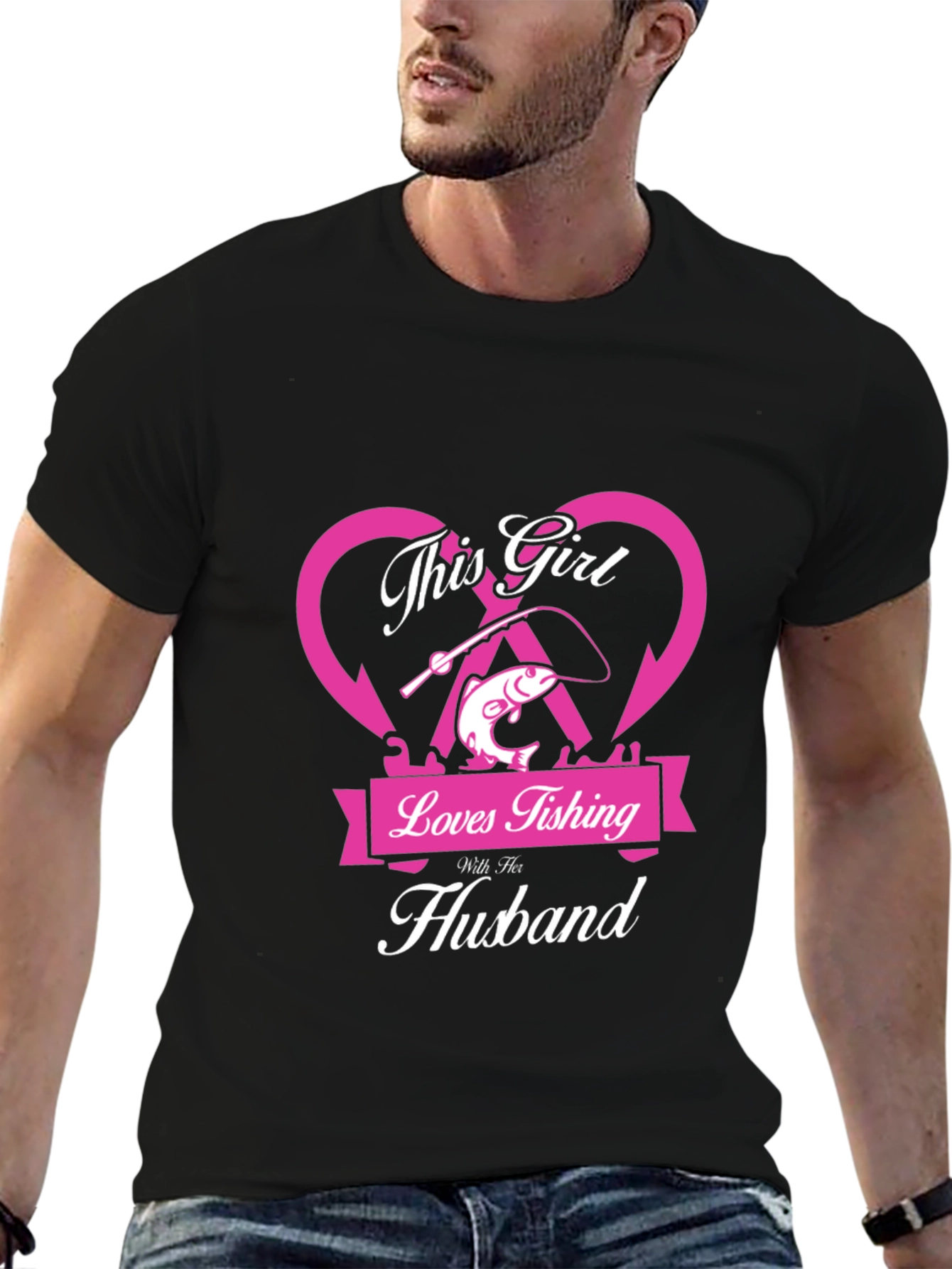 Black Fishing Girl T-Shirt - Loves Fishing With Her Husband view 6