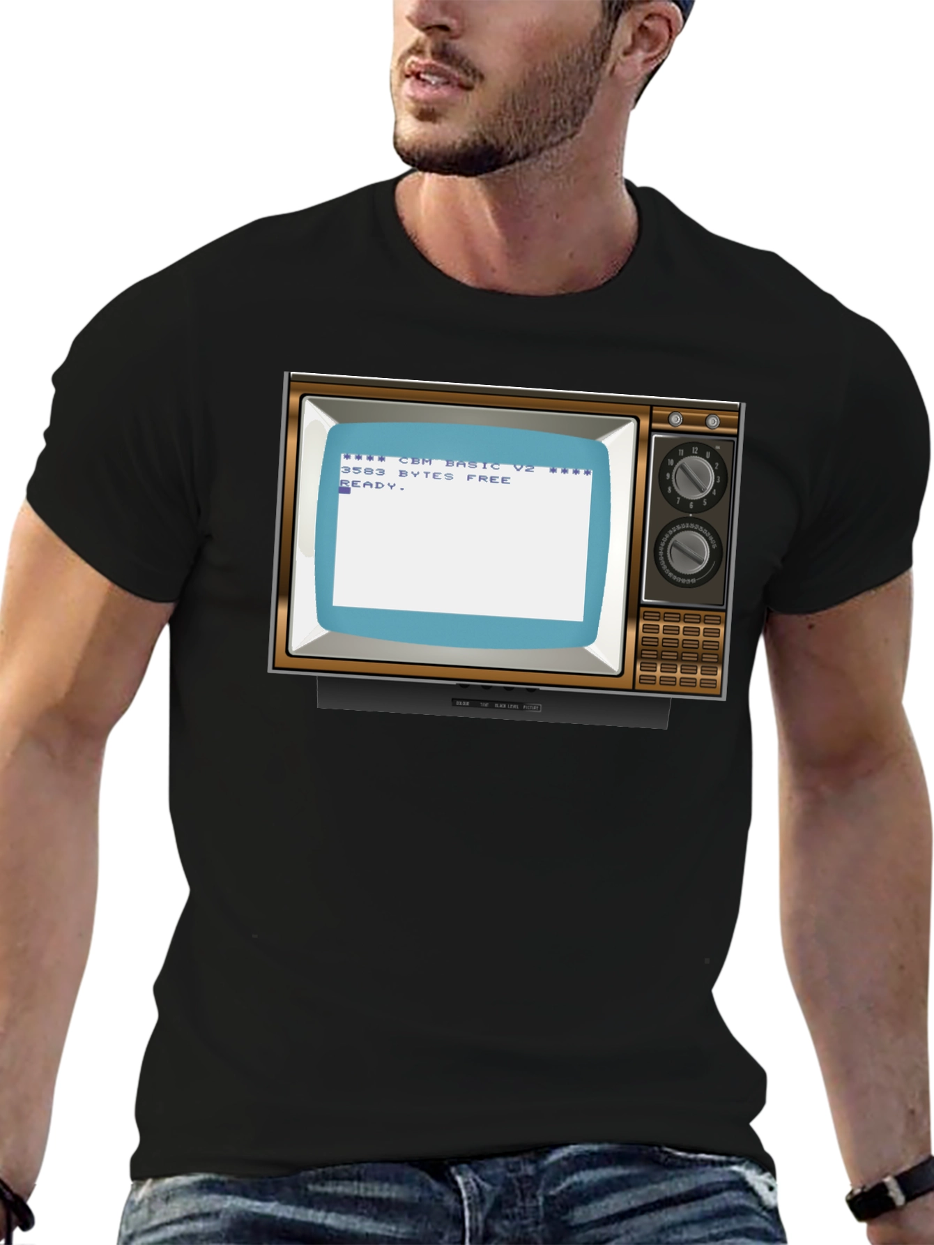 Black Retro Computer TV T-Shirt - Vintage Tech Style view 6