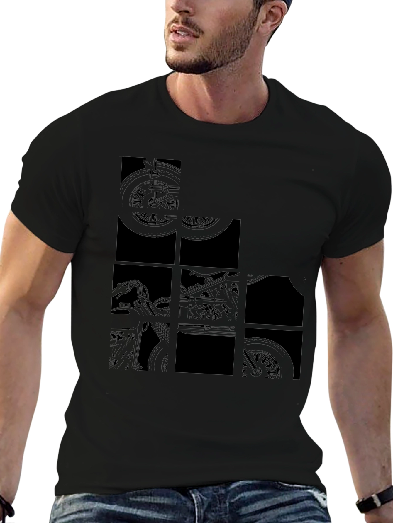 Black Men's Black Motorcycle Graphic T-Shirt view 6