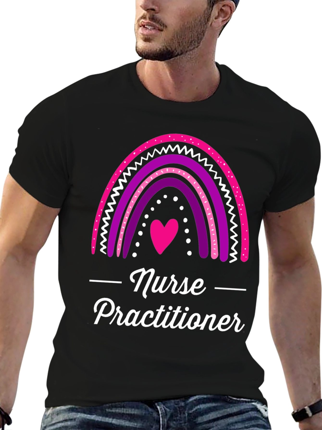 Black Nurse Practitioner Rainbow Heart T-Shirt view 6