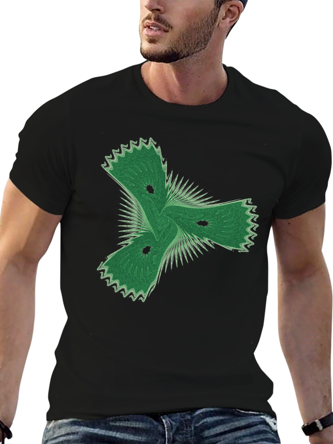 Black Abstract Green Graphic Black T-Shirt view 6
