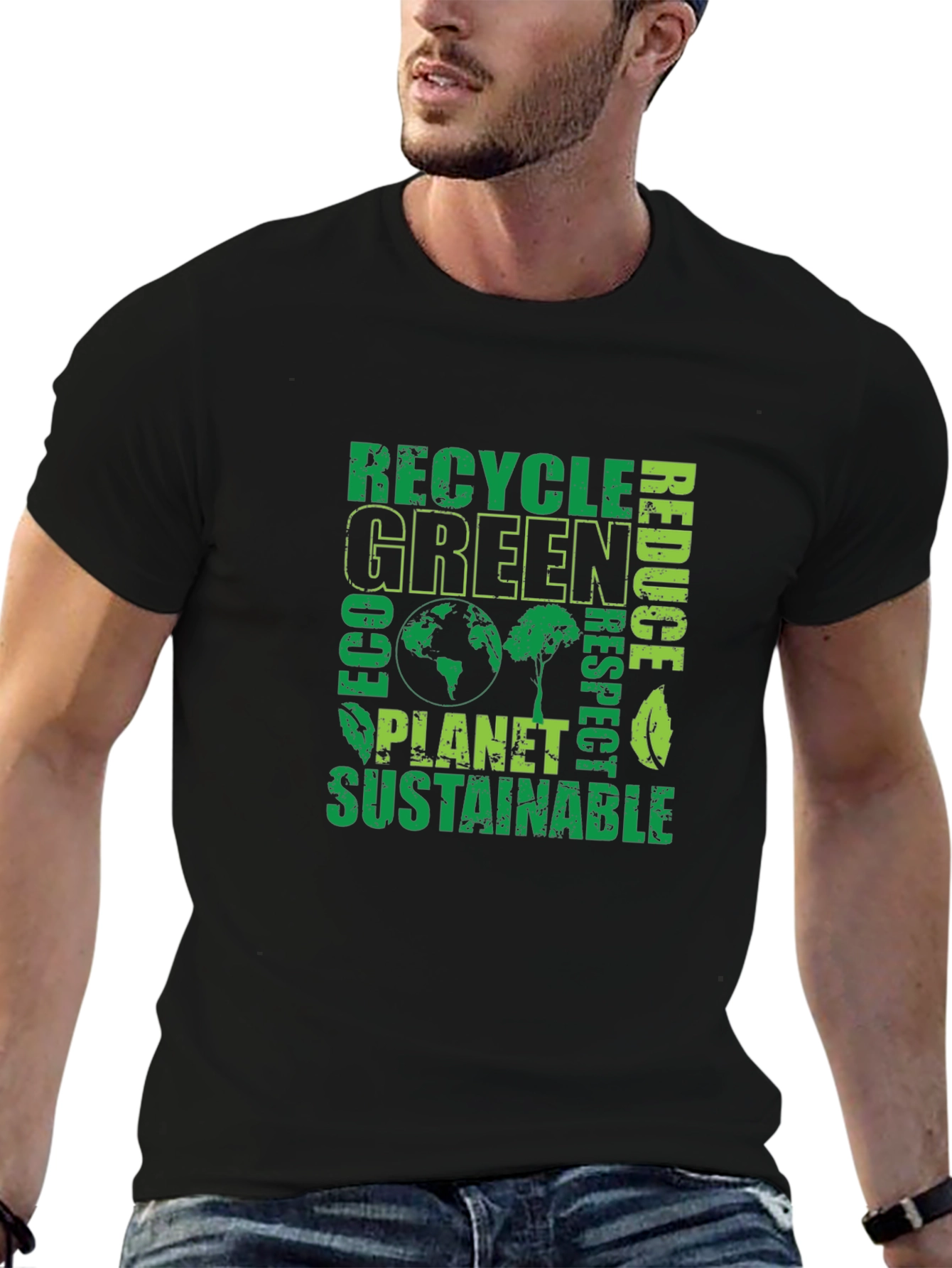 Black Eco-Friendly Green Planet T-Shirt view 6