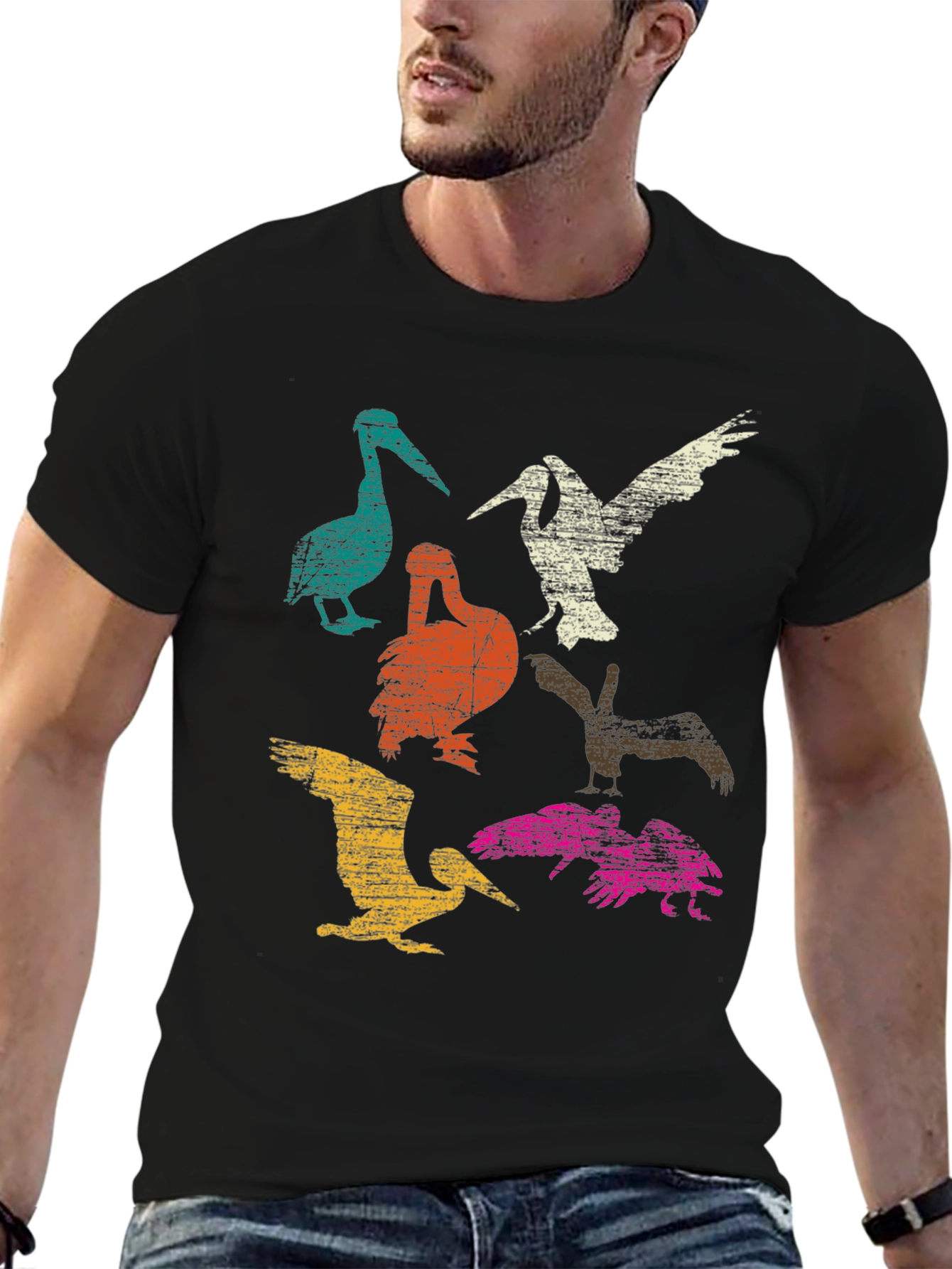 Black Retro Pelican Graphic T-Shirt - Unique Design view 6