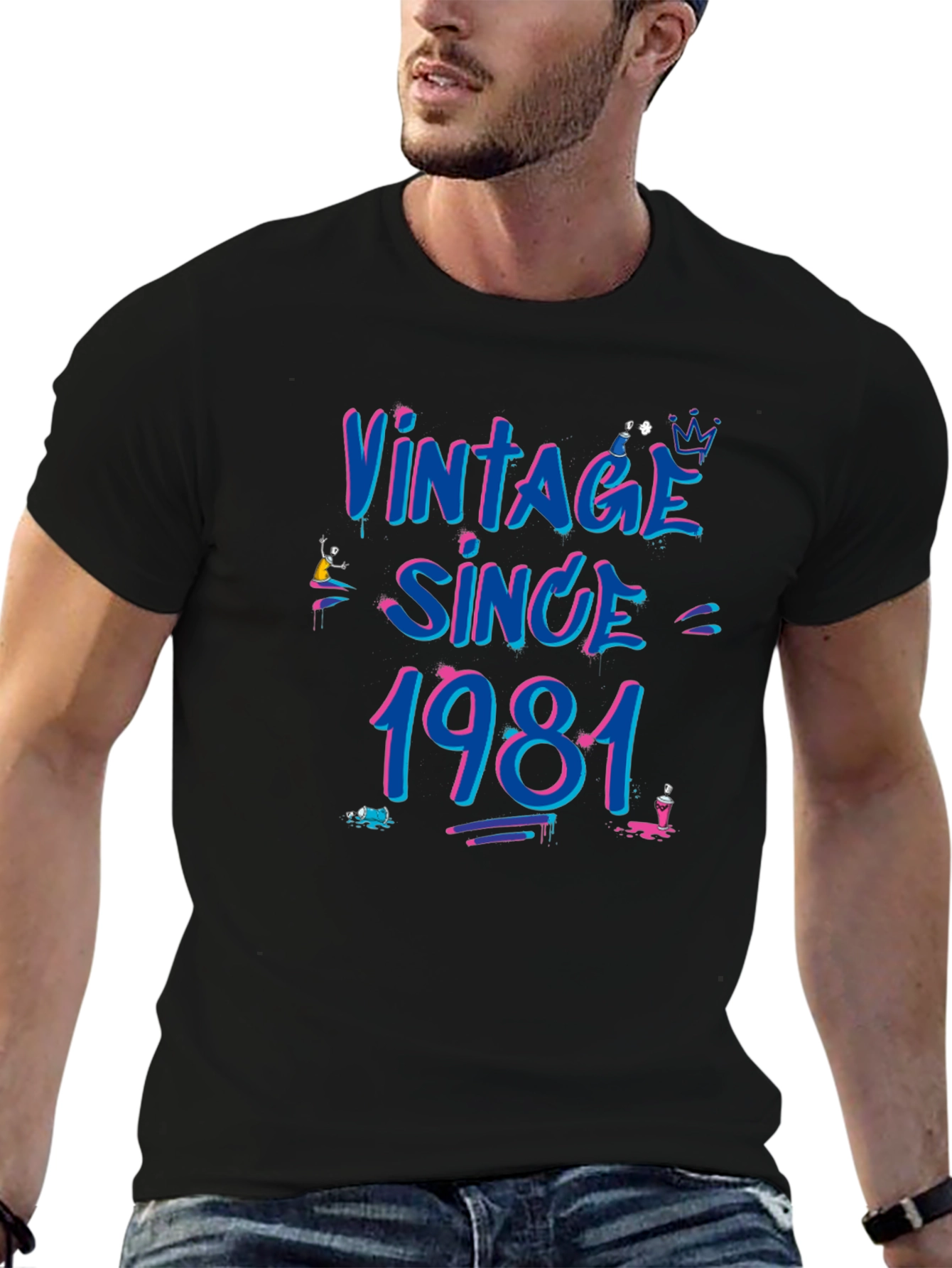 Black Vintage Since 1981 Black T-Shirt view 6