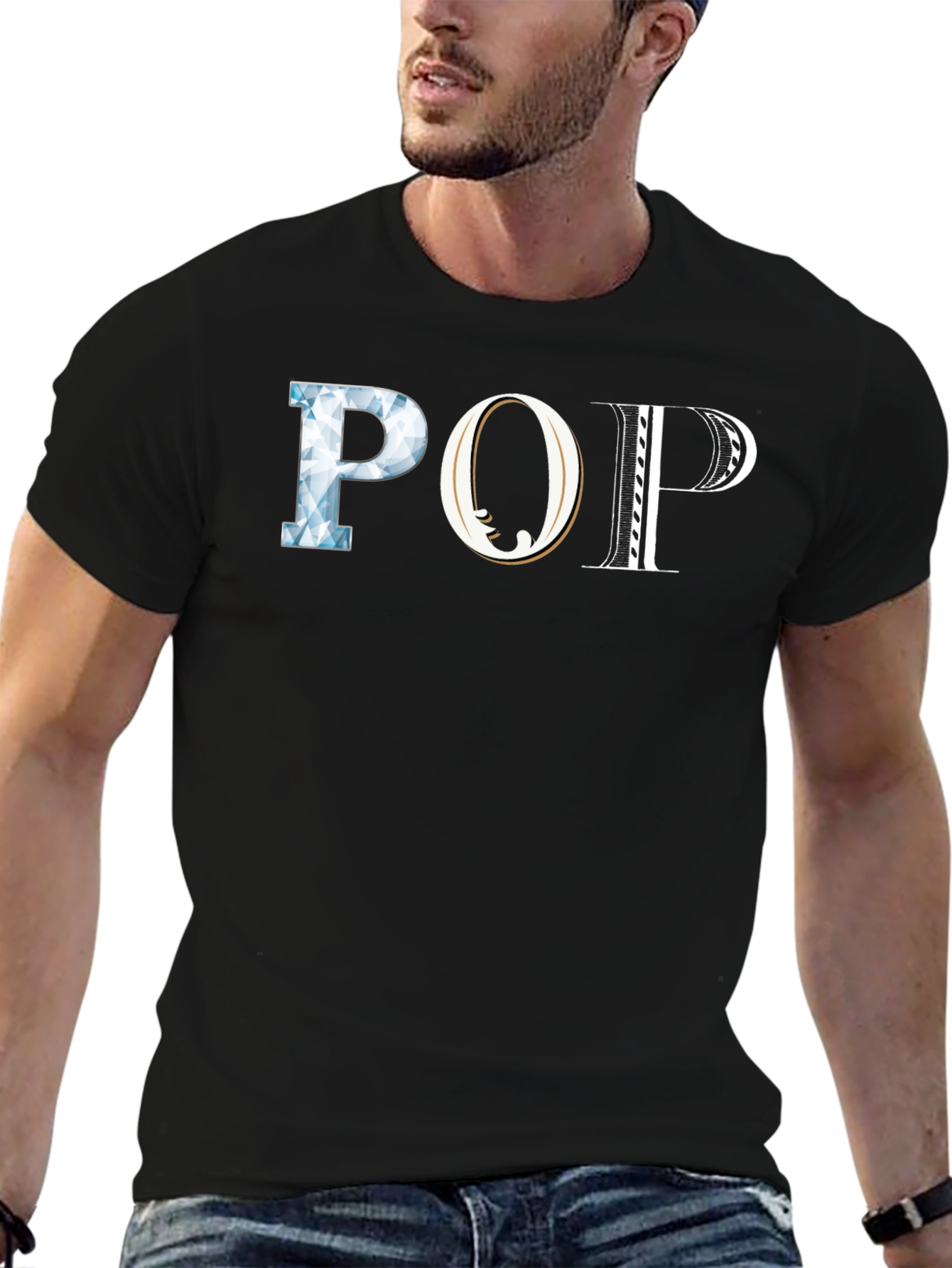 Black Stylish "POP" Graphic Print Black T-Shirt view 6