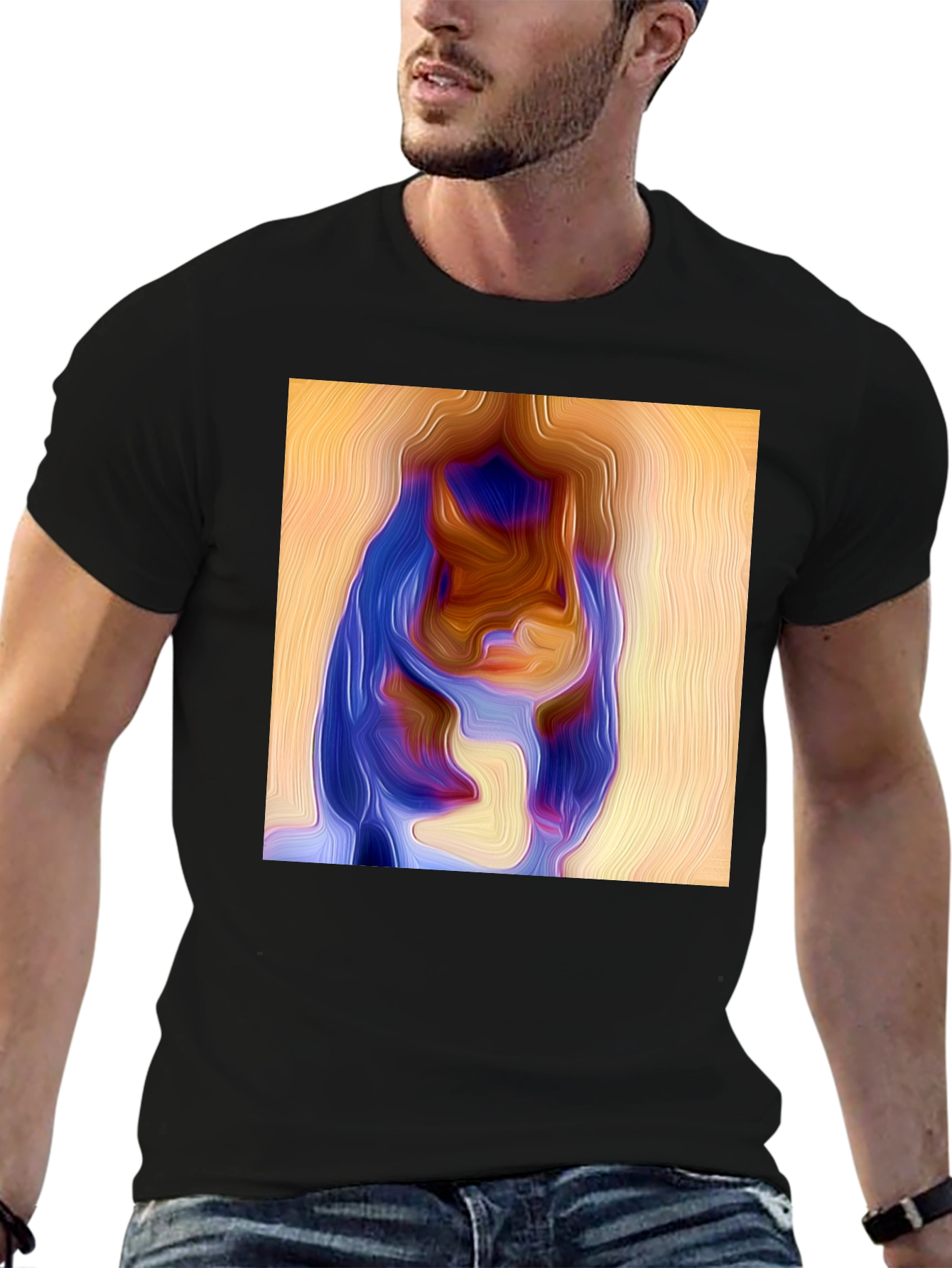 Black Abstract Portrait Graphic Print Black Tee view 6