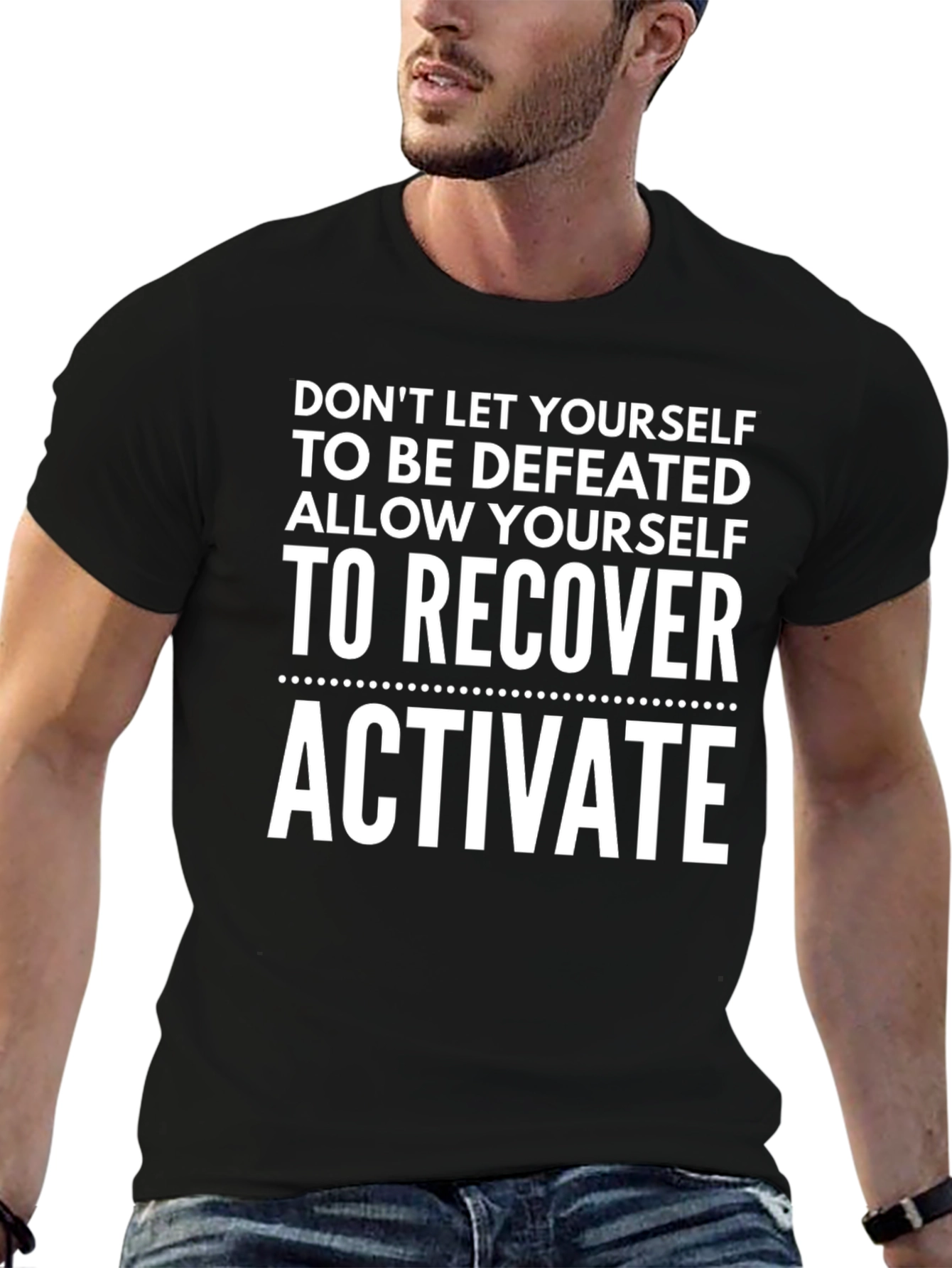 Black Motivational Black T-Shirt: Don't Let Yourself Be Defeated view 6