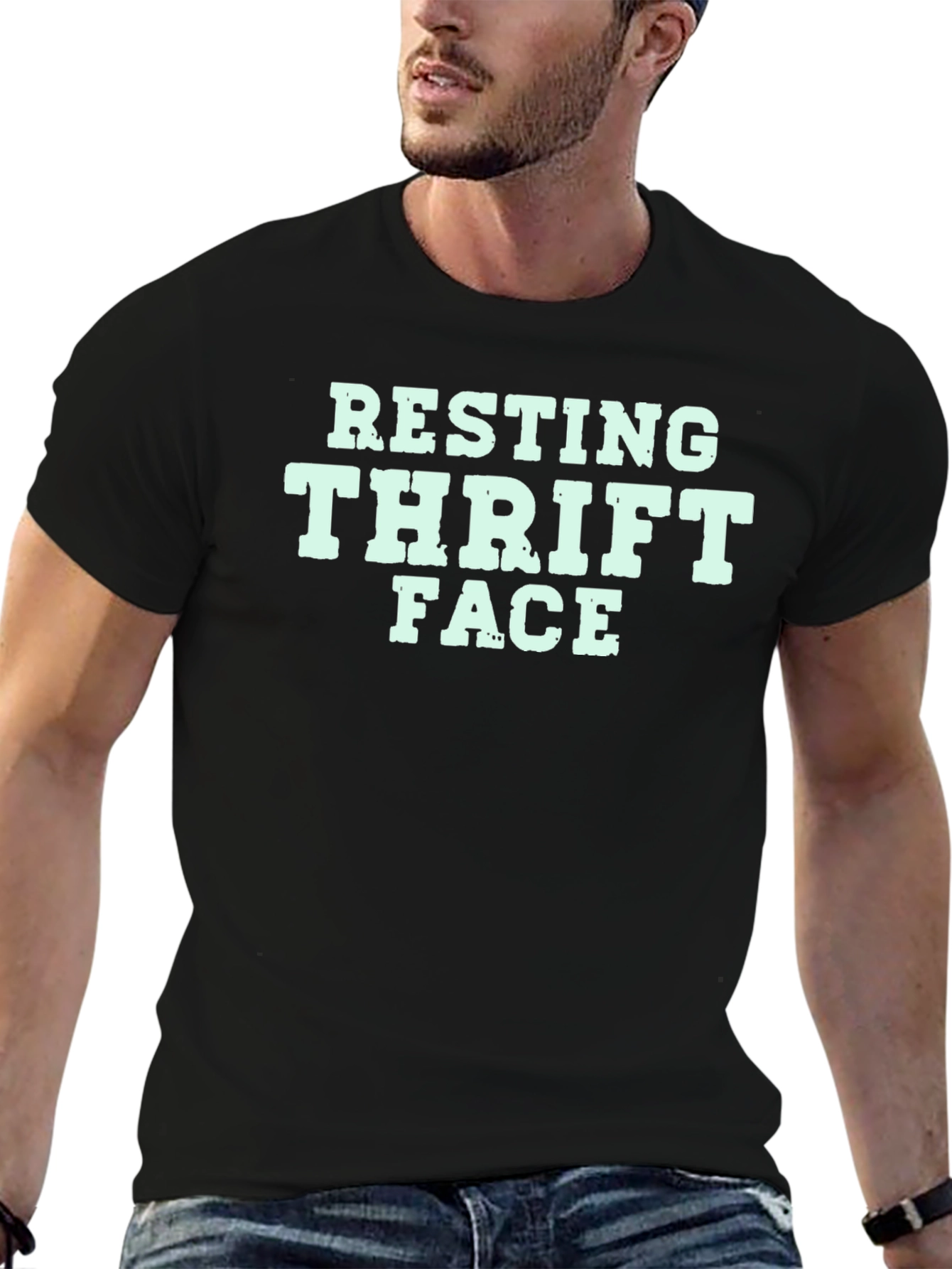 Black Resting Thrift Face Graphic T-Shirt view 6