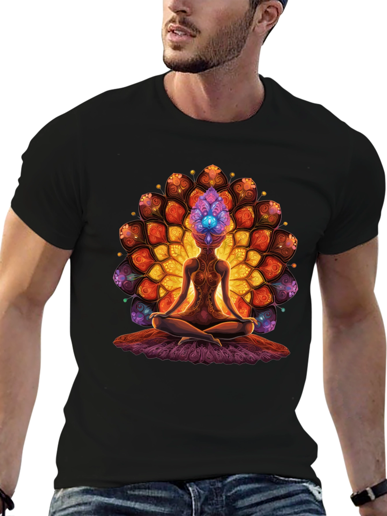 Black Meditative Mandala T-Shirt - Spiritual Design view 6