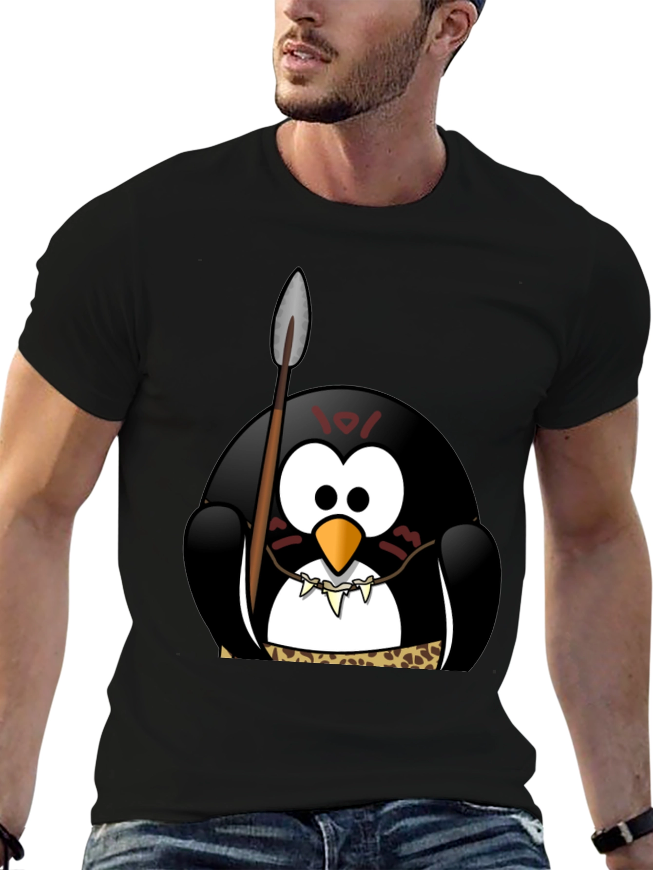 Black Tribal Penguin Graphic T-Shirt - Black Cotton Tee view 6