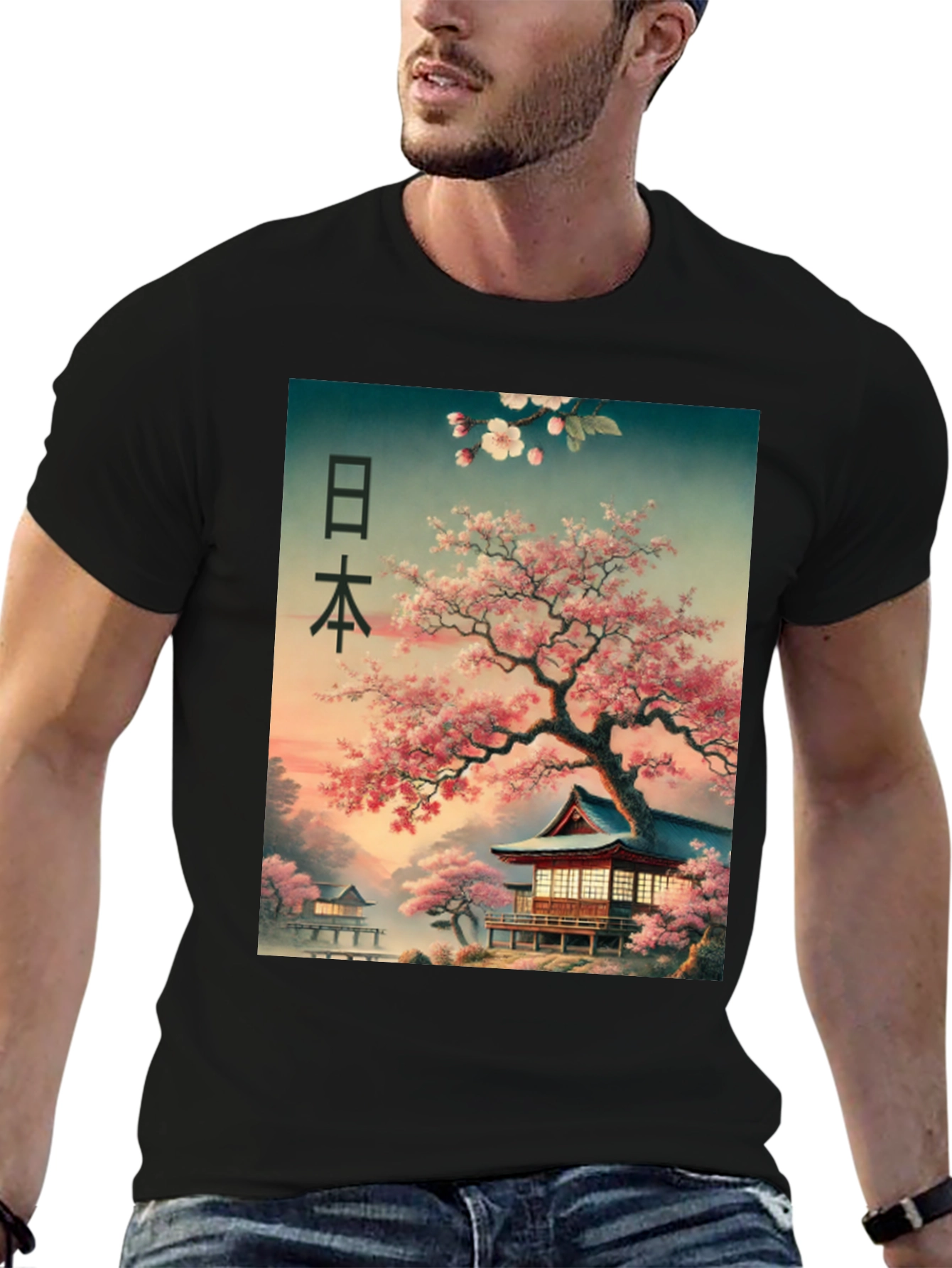 Black Japanese Cherry Blossom T-Shirt view 6