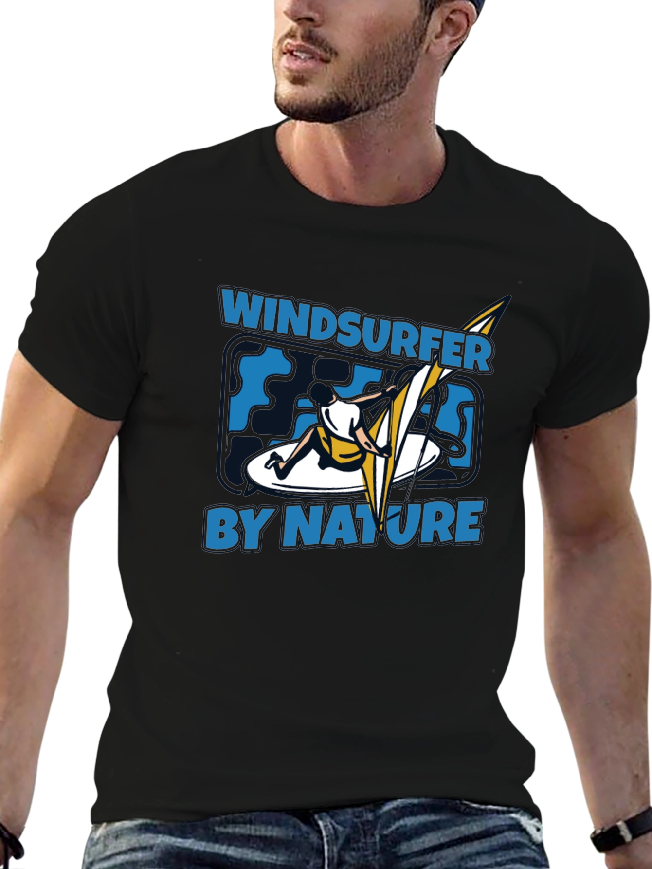 Black Windsurfer by Nature Graphic Black T-Shirt view 6