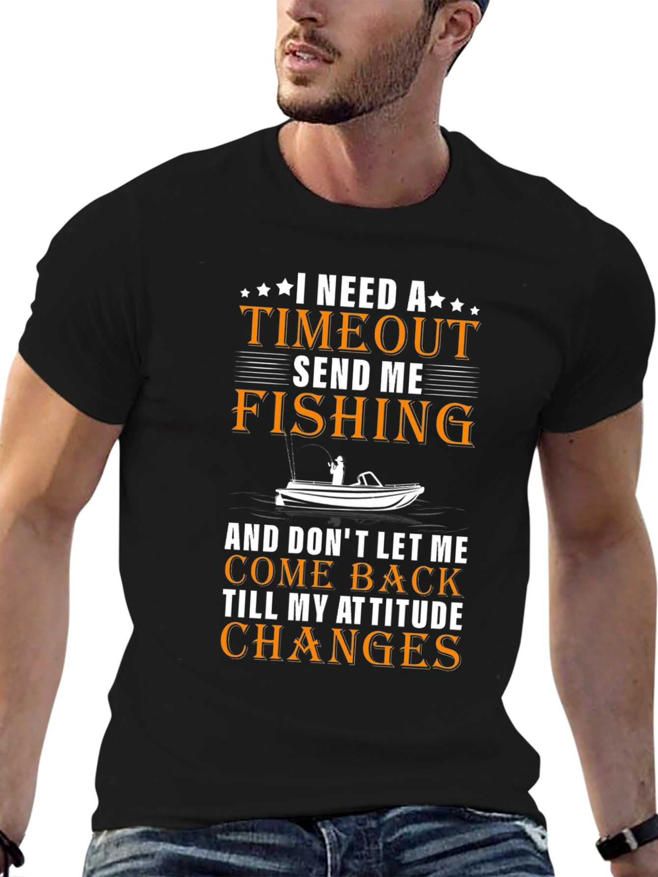 Black Timeout Send Me Fishing Graphic Tee view 6
