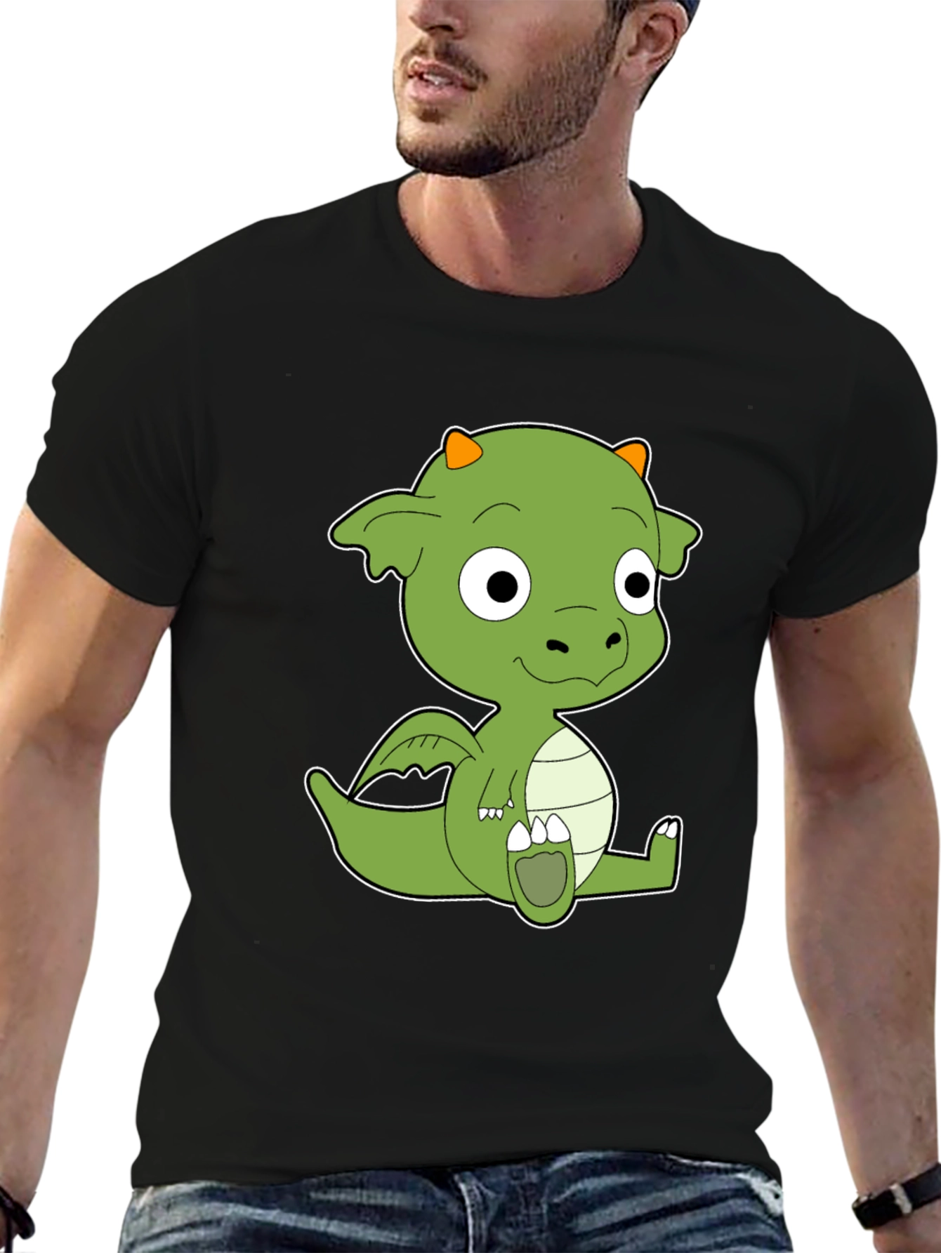 Black Cute Cartoon Dragon Black T-Shirt view 6