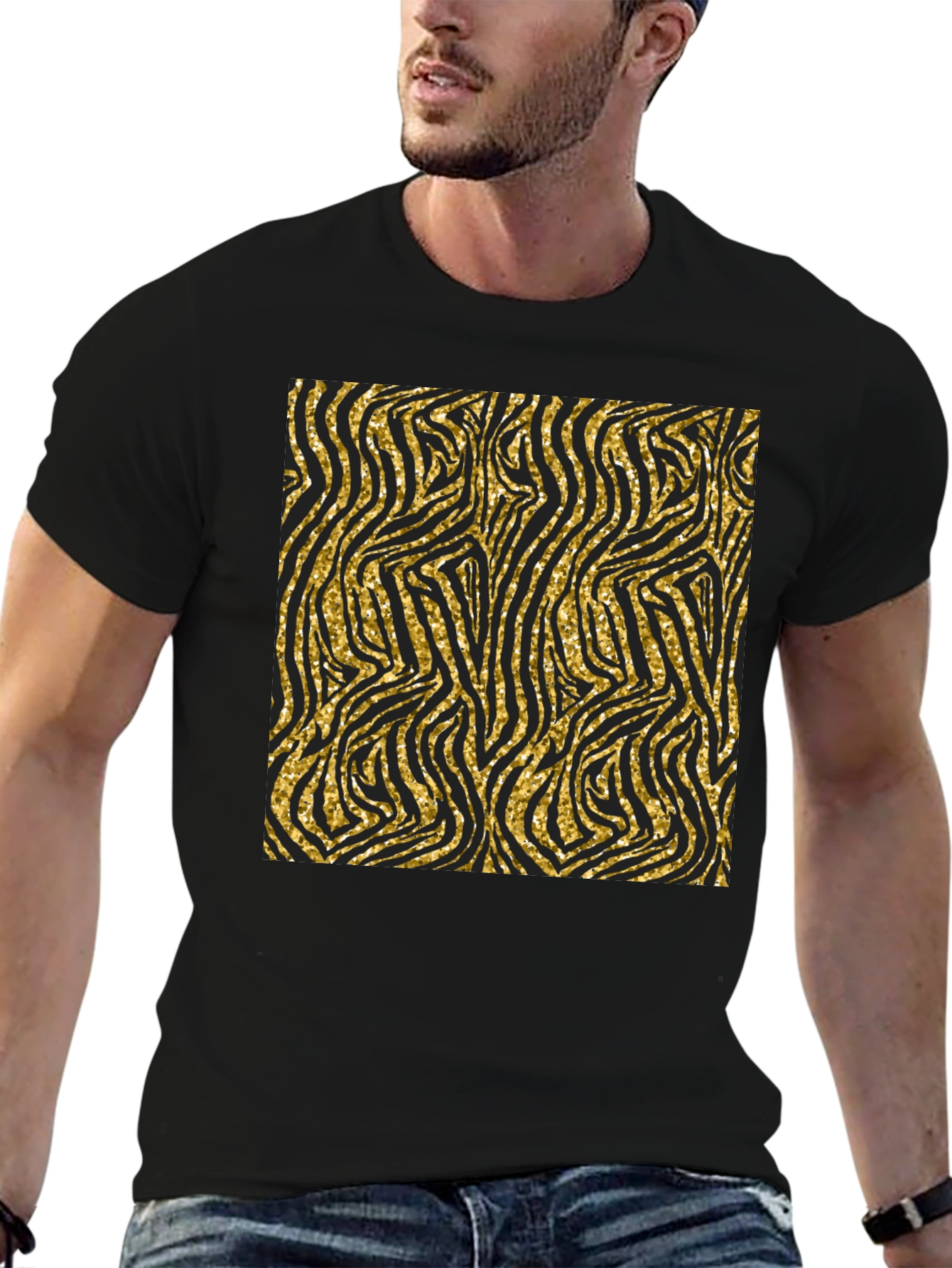 Black Gold Zebra Print Black T-Shirt view 6