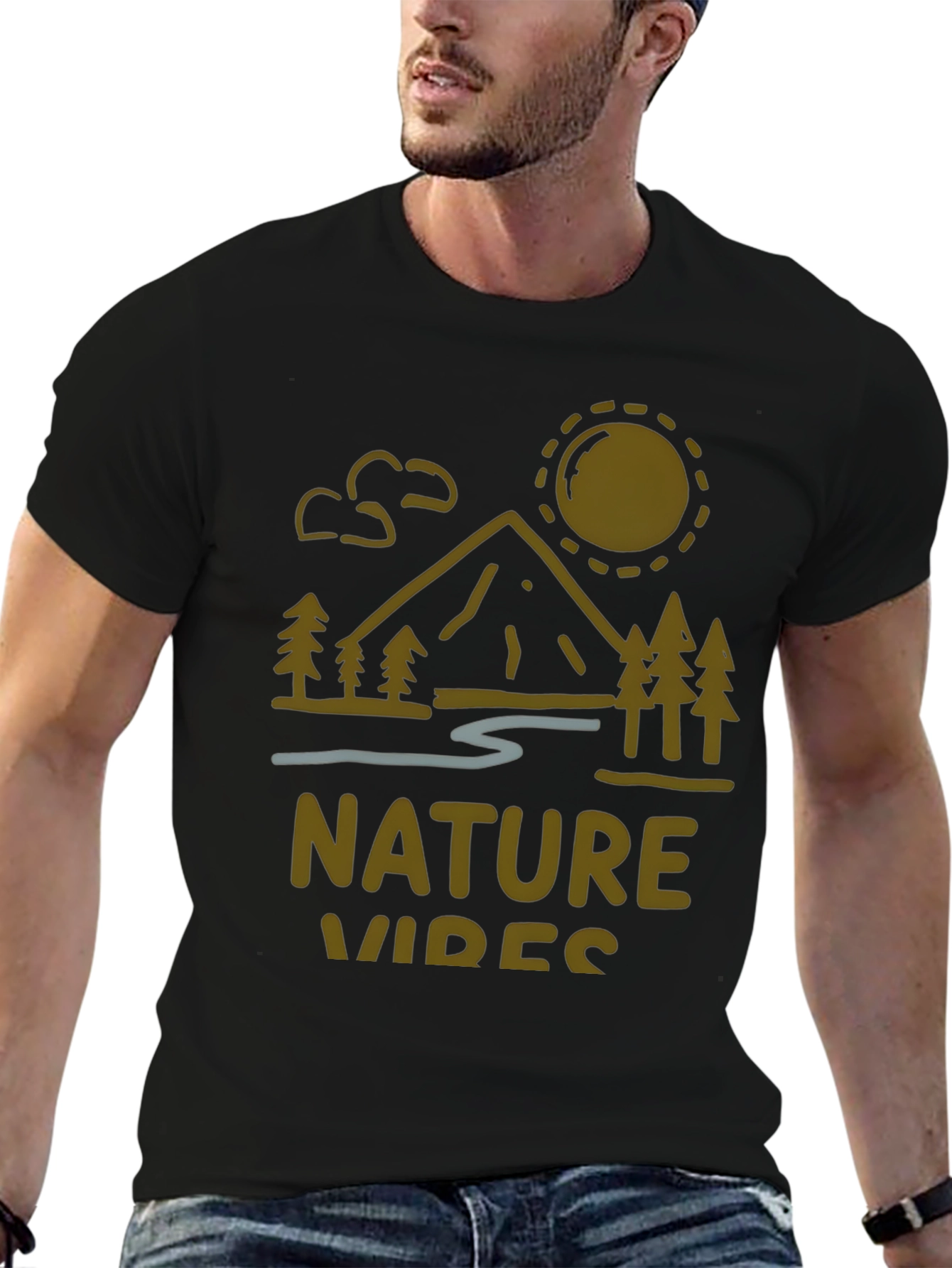 Black Nature Vibes Graphic Tee - Mountain Scene view 6