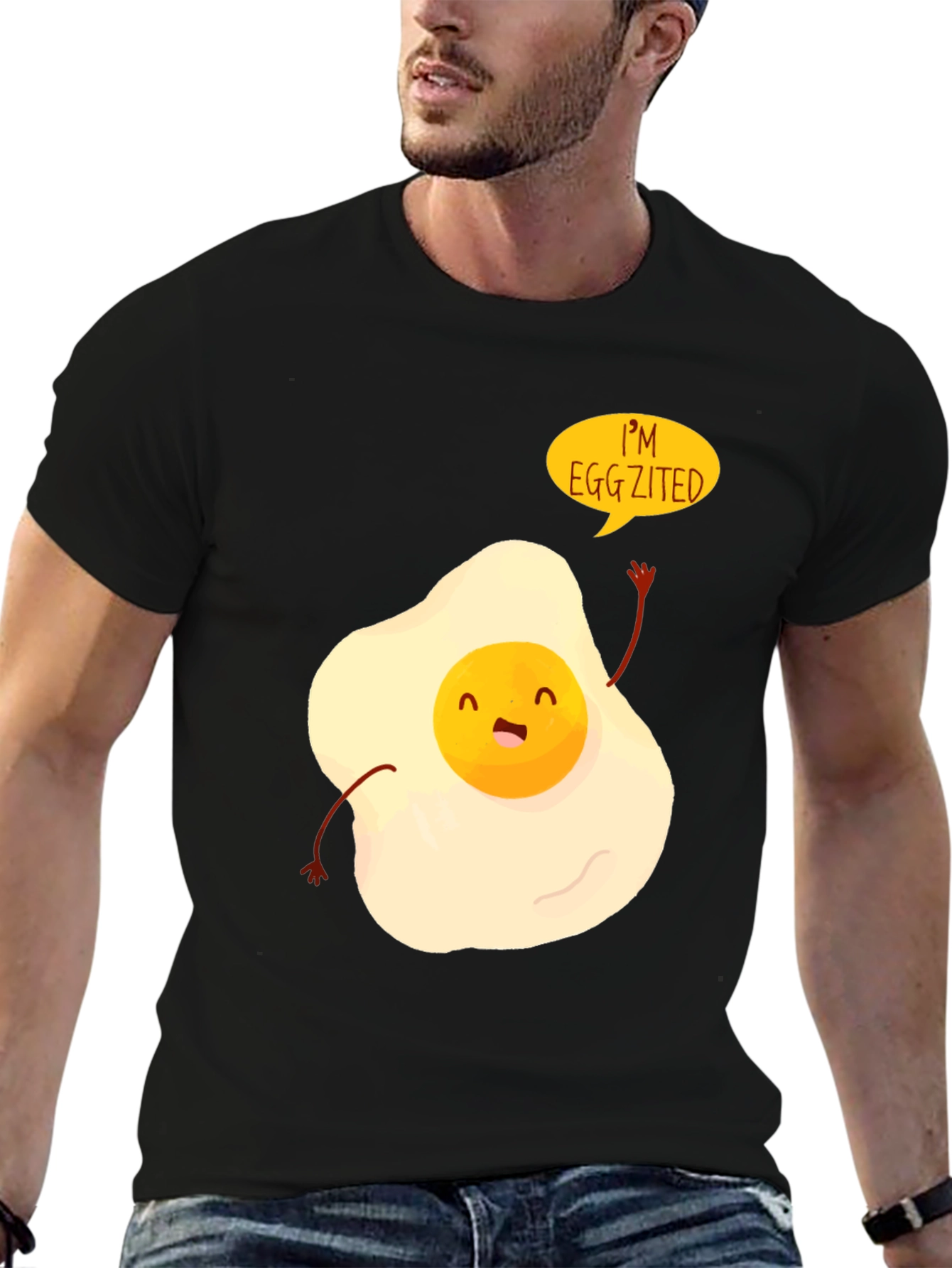 Black Egg-zited Graphic Tee - Funny Egg T-Shirt view 6