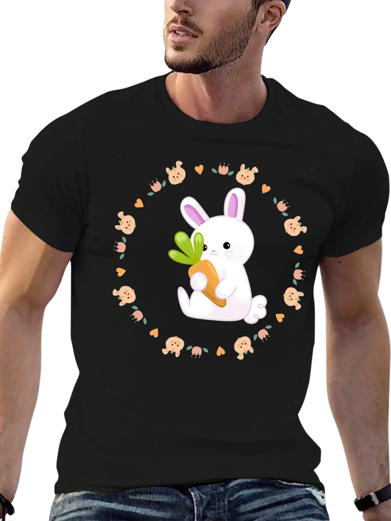 Black Cute Bunny Carrot T-Shirt view 6