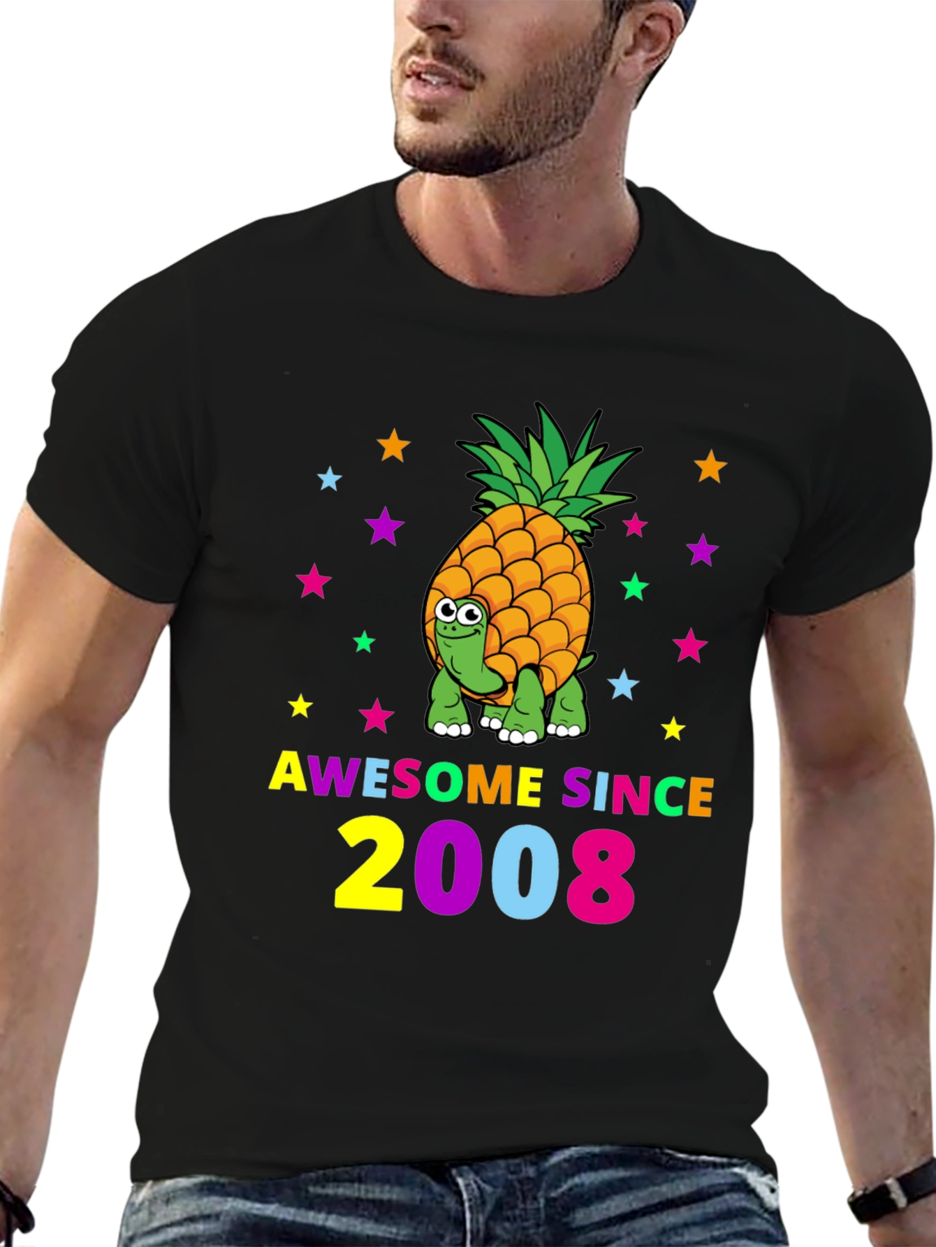Black Awesome Since 2008 Turtle-Pineapple Graphic Tee view 6
