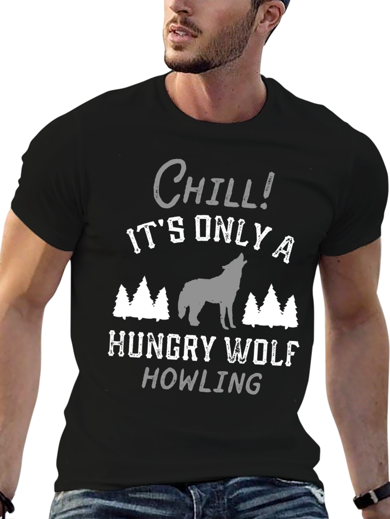 Black Chill! Hungry Wolf Howling Tee - Black view 6